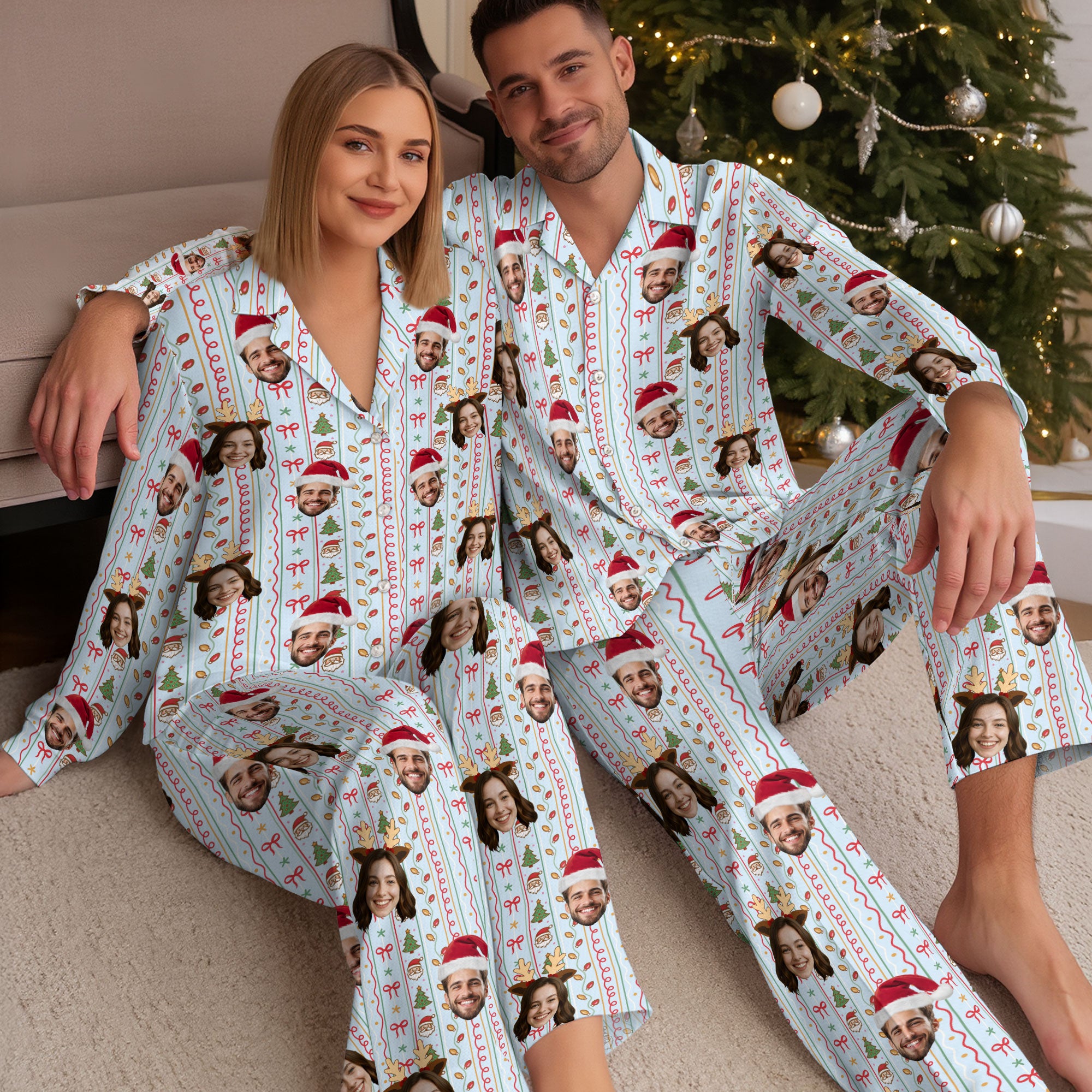 Custom Face Christmas Pajamas – Personalized Matching PJs, Funny Holiday Gift for Couples