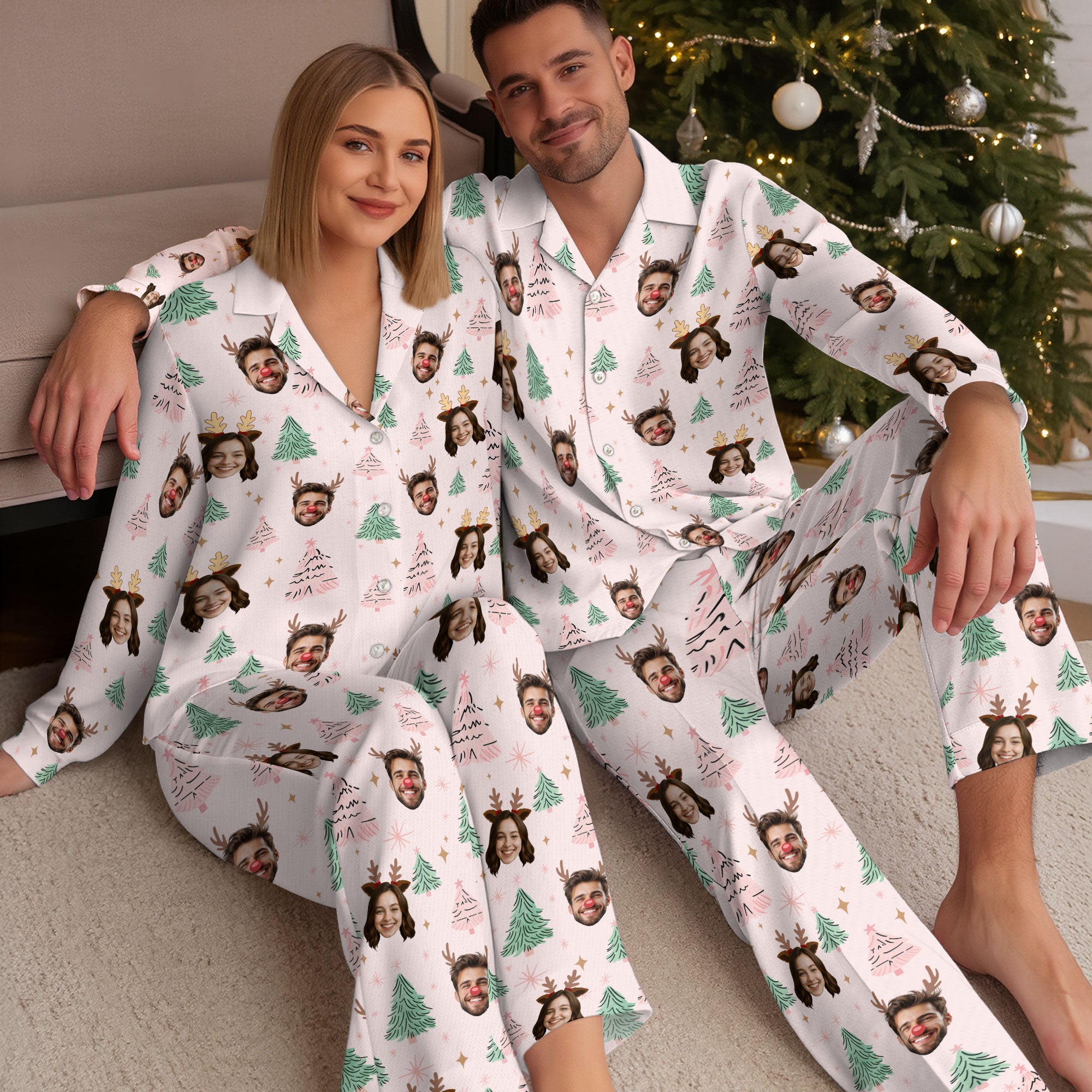 Personalized Face Pajamas – Custom Christmas Matching PJs, Funny Loungewear Gift for Him/Her