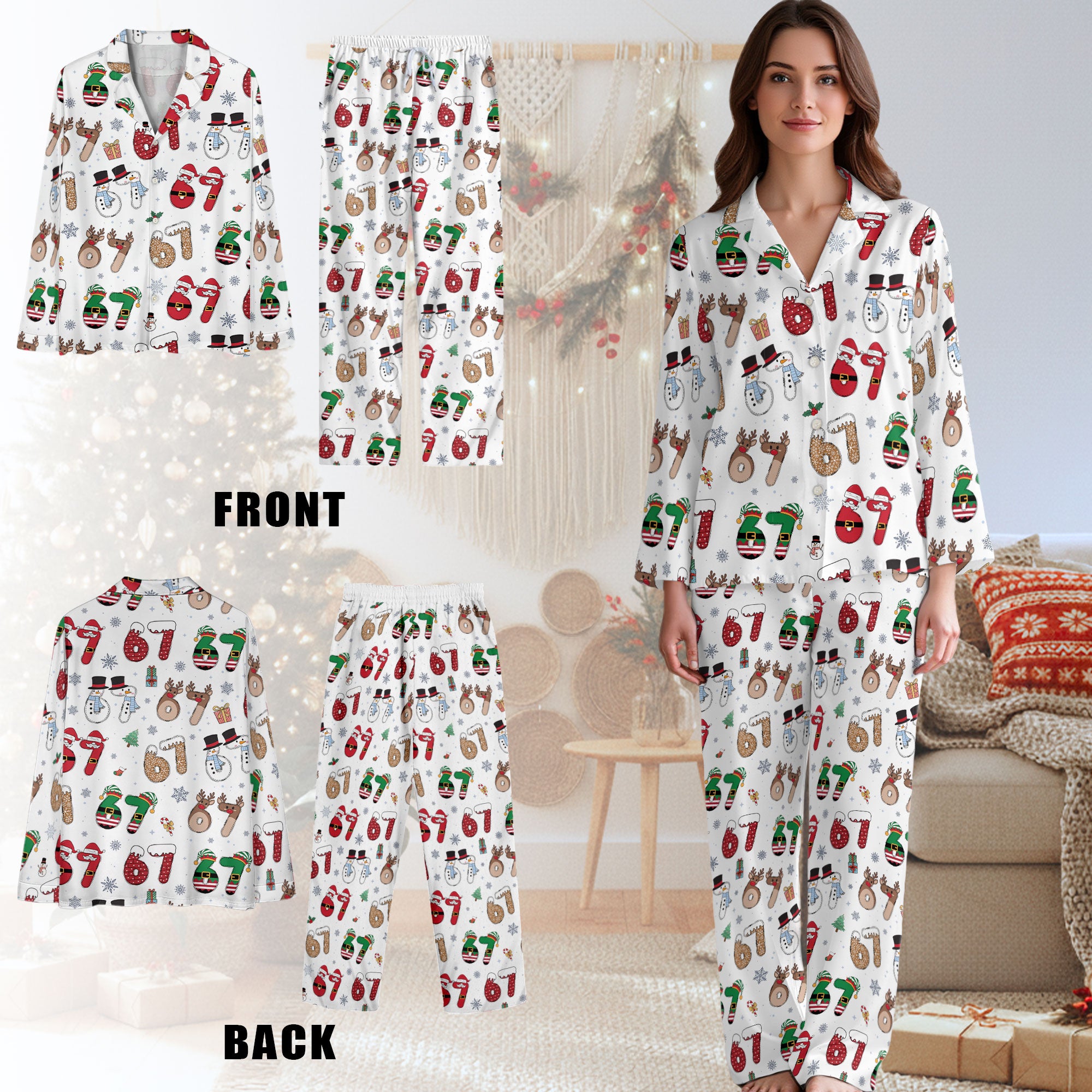 Custom Christmas Number 67 Pajama Pants – Personalized Holiday Print Cozy Lounge Bottoms