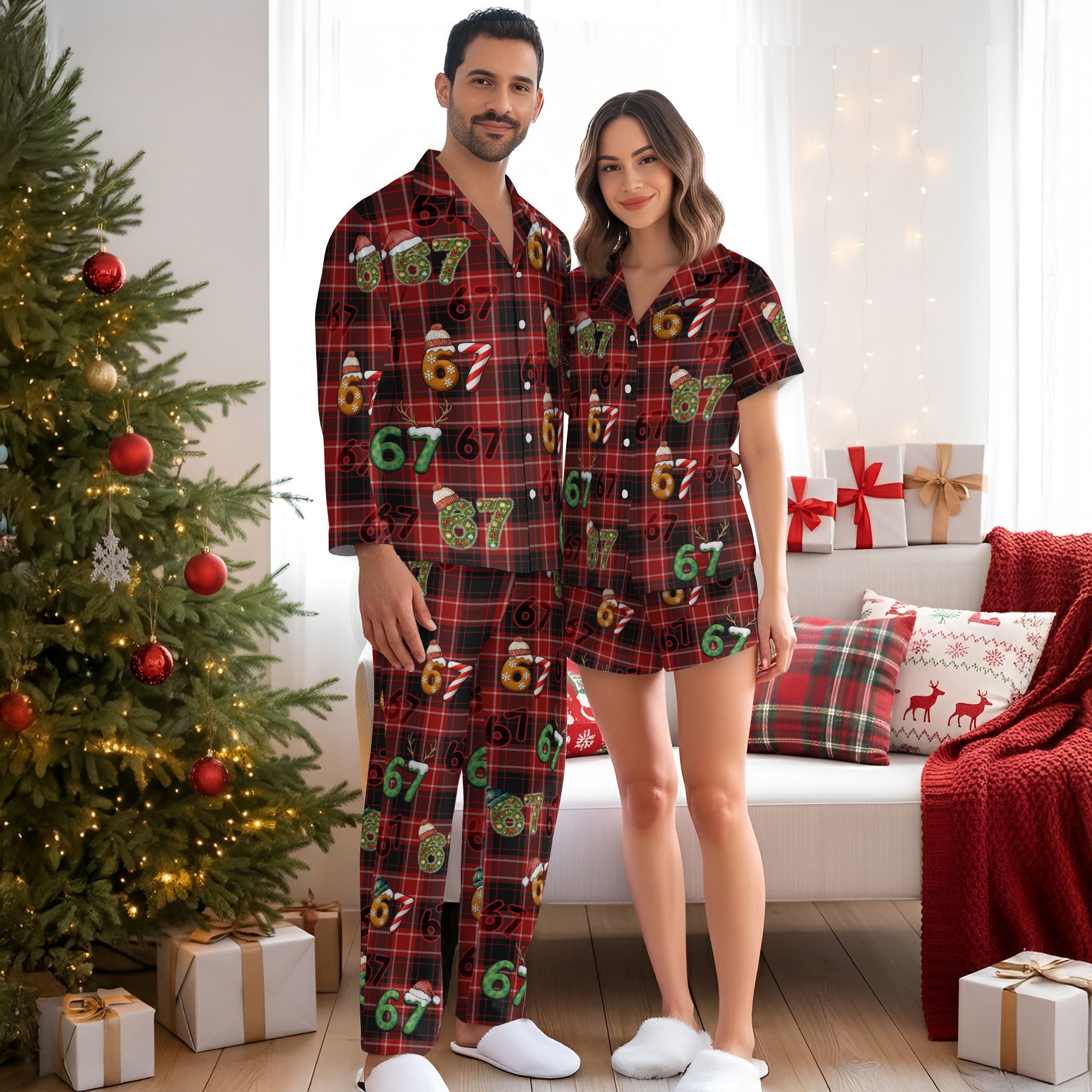 Holiday Lounge Set – Festive 6 7 Number Pajamas with Socks