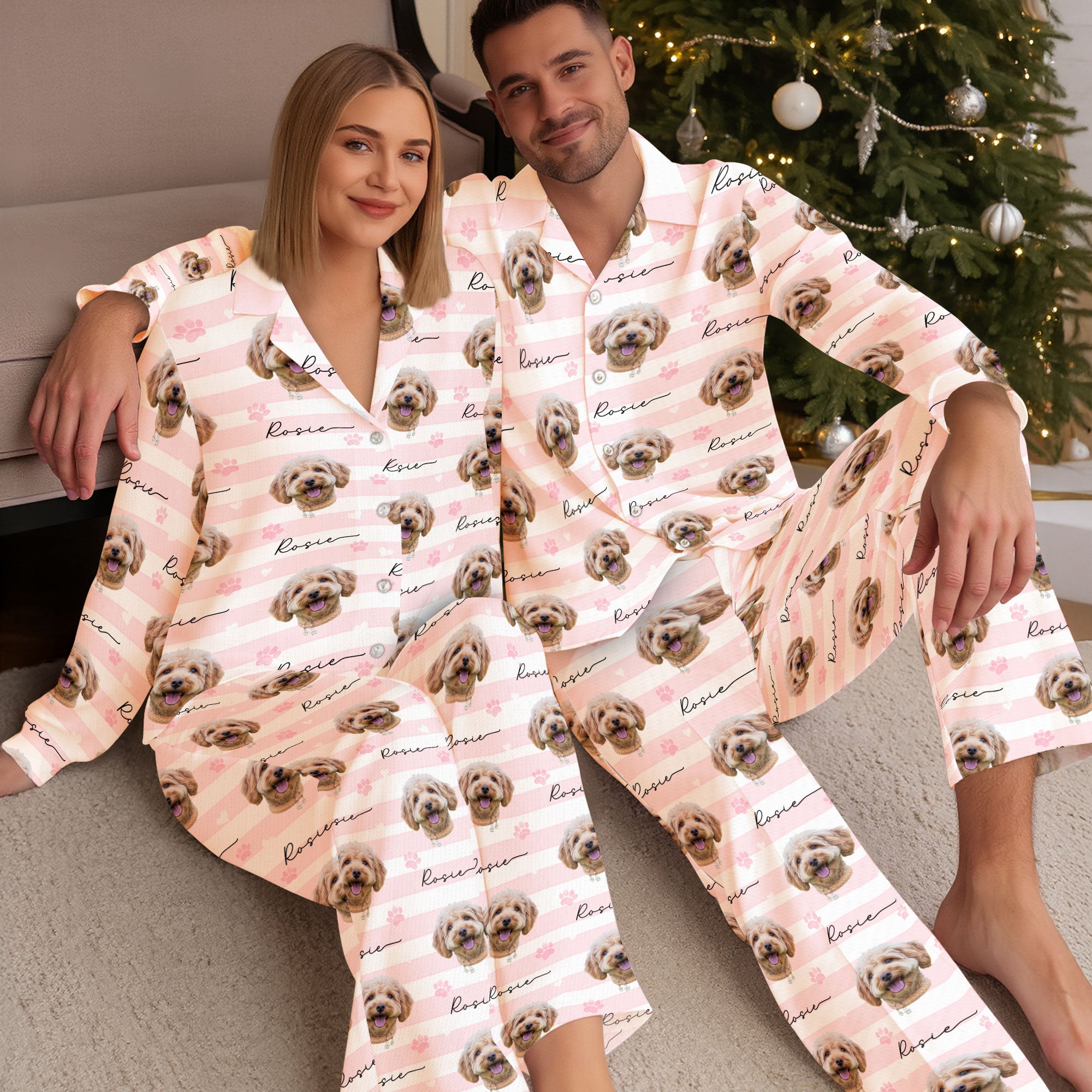 Personalized Pet Face Pajamas – Custom Family Christmas Matching PJs, Dog Mom Cozy Sleepwear