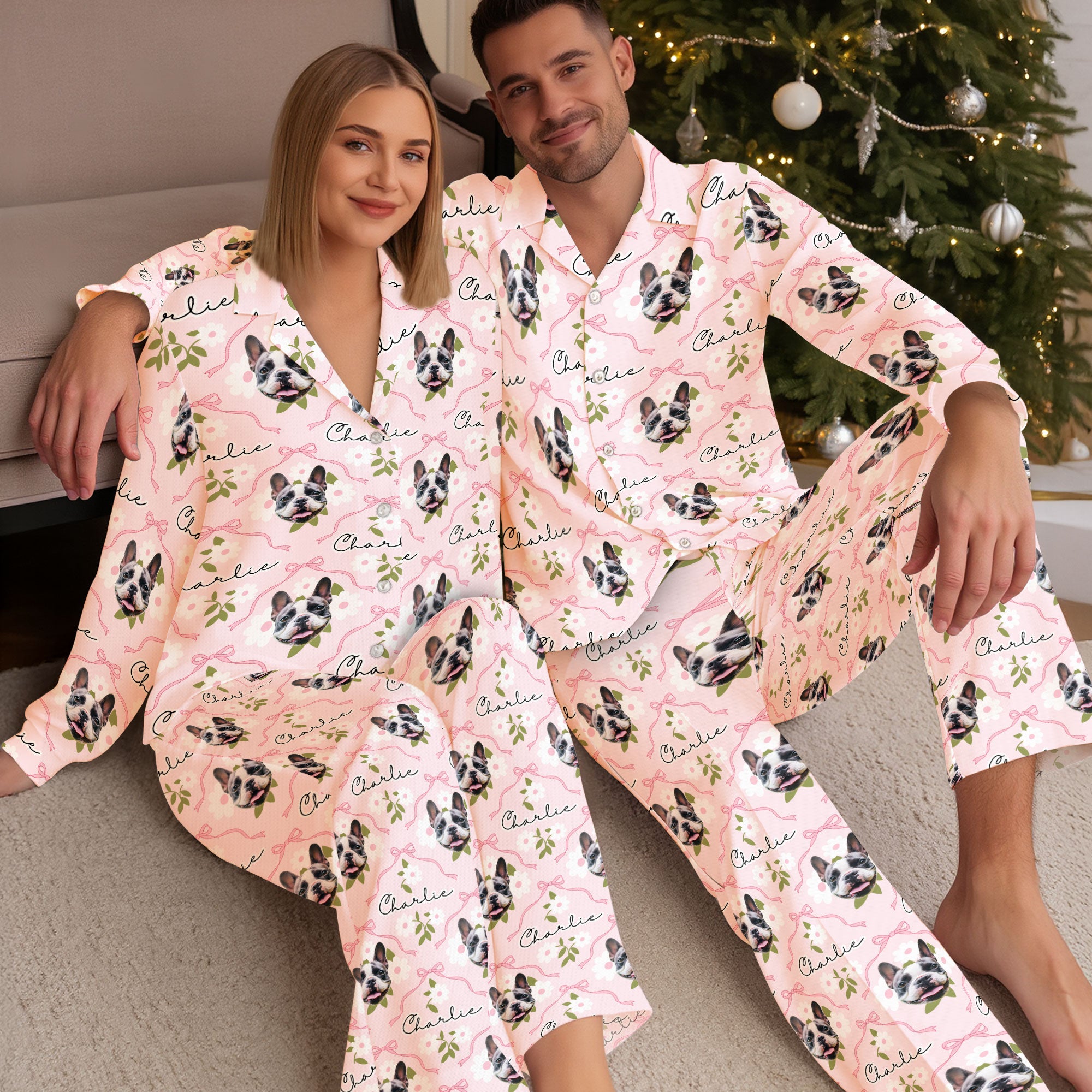 Pet Photo Custom Pajamas – Premium Christmas Matching PJs for Couples, Cozy Loungewear