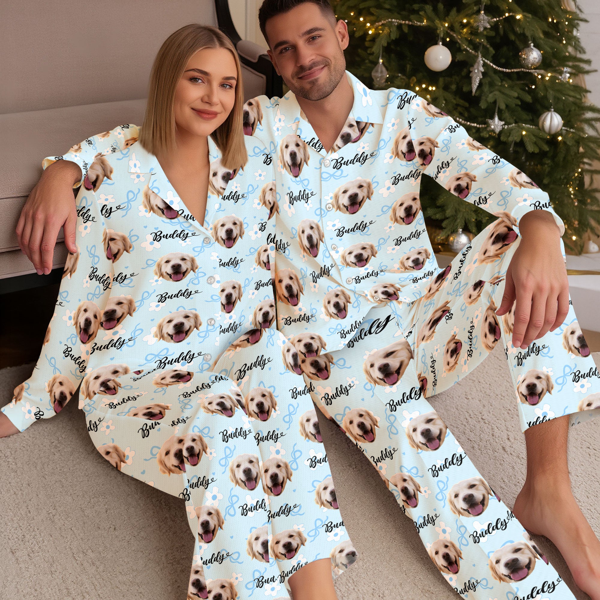 Custom Pet Photo Pajamas – All Over Print Holiday Christmas PJs for Pet Lovers, Cute Dog Mom Gift