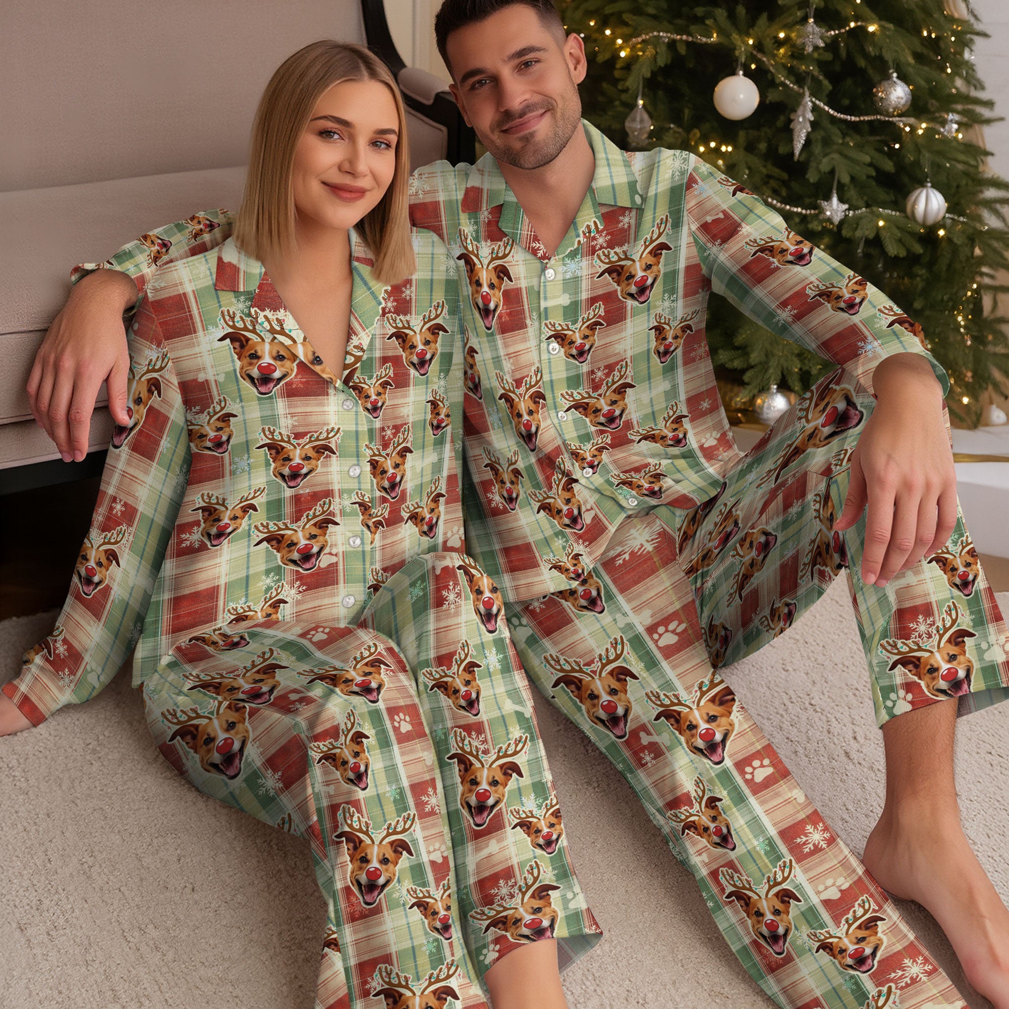 Custom Pet Face Pajamas – Personalized Christmas PJs for Women, Dog Mom Gifts, Cozy Holiday Sleepwear