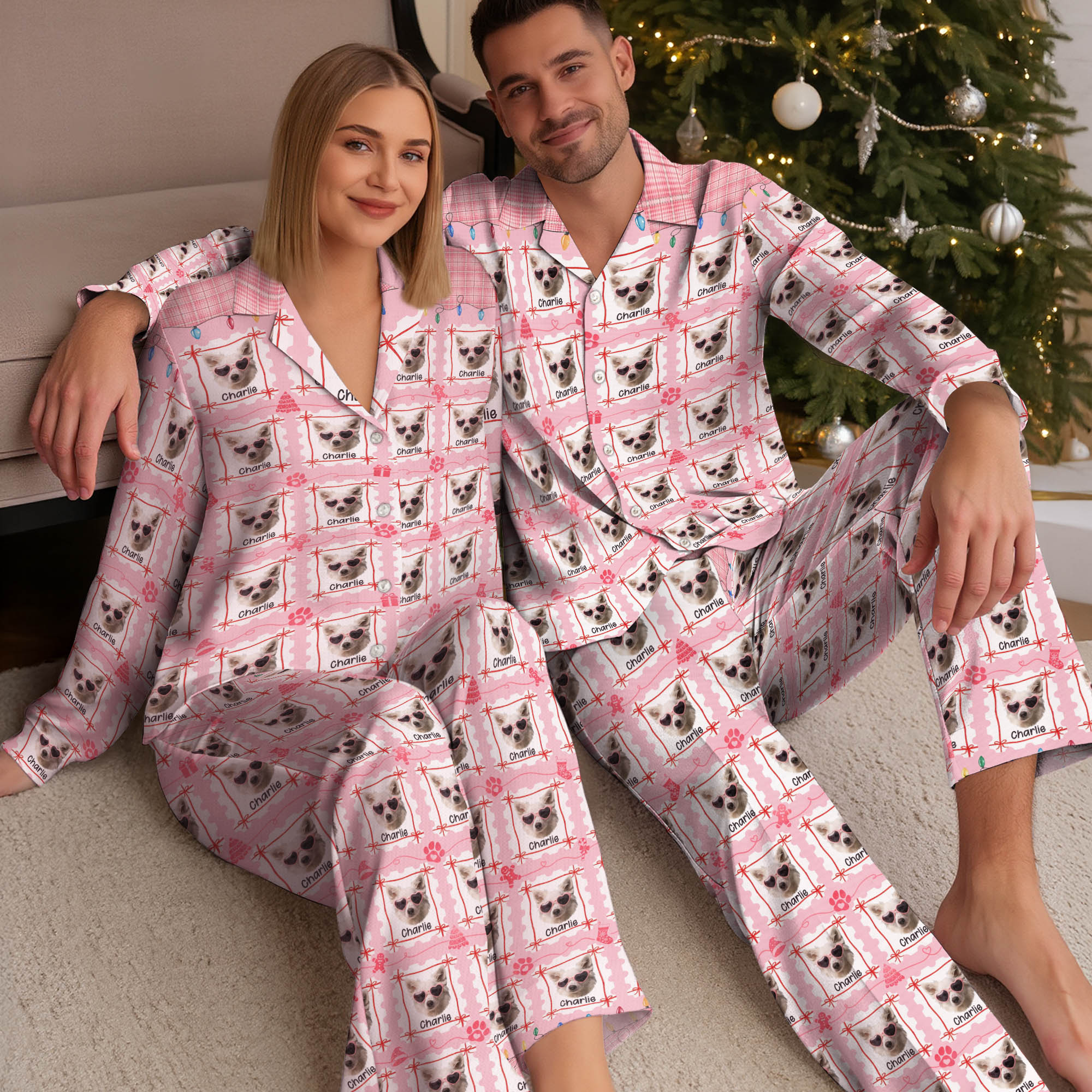 Custom Dog Mom Christmas Pajamas – Personalized Pet Face PJs for Women, Holiday Gift Sleepwear