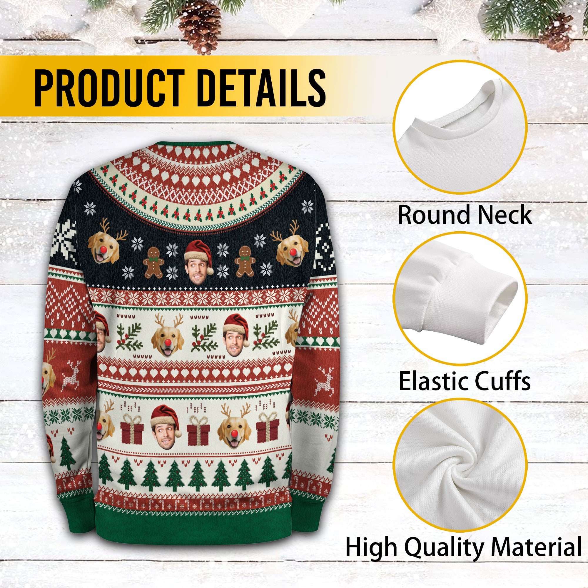 Personalized Dog Photo Christmas Sweater – Custom Holiday Sweatshirt Gift for Pet Lovers