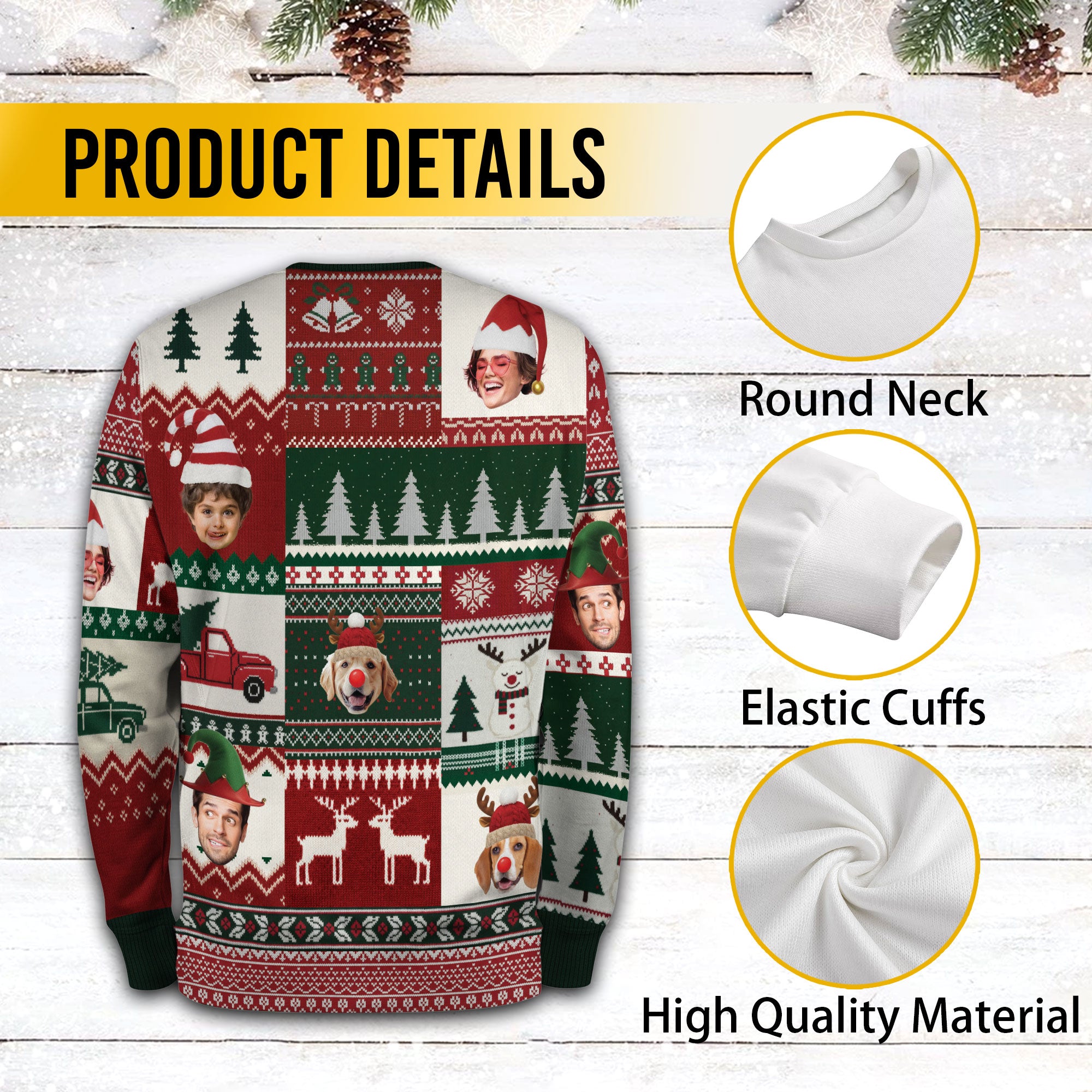 Ugly Christmas Sweater Custom Face – Personalized Holiday Sweatshirt Gift for Women Men