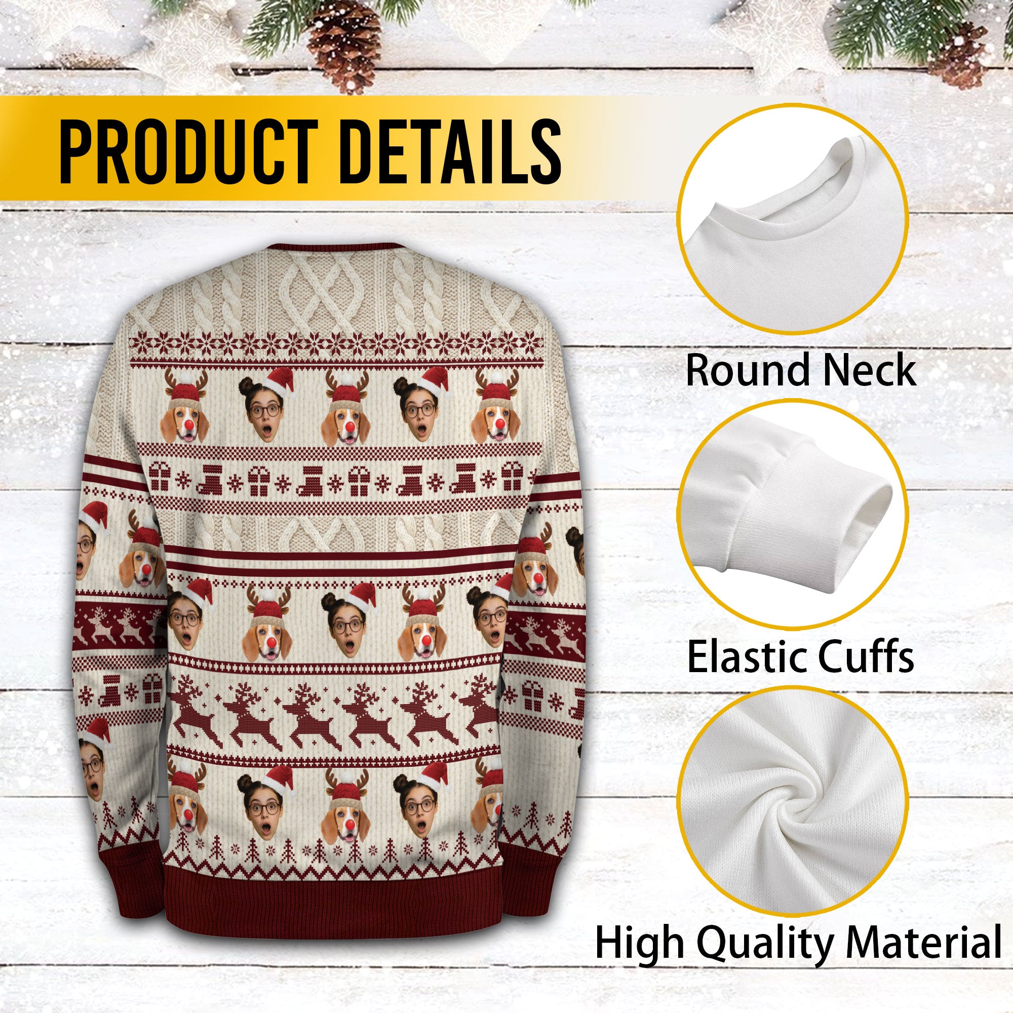 Custom Pet & Face Christmas Sweater – Personalized Ugly Xmas Sweatshirt Gift for Dog Mom