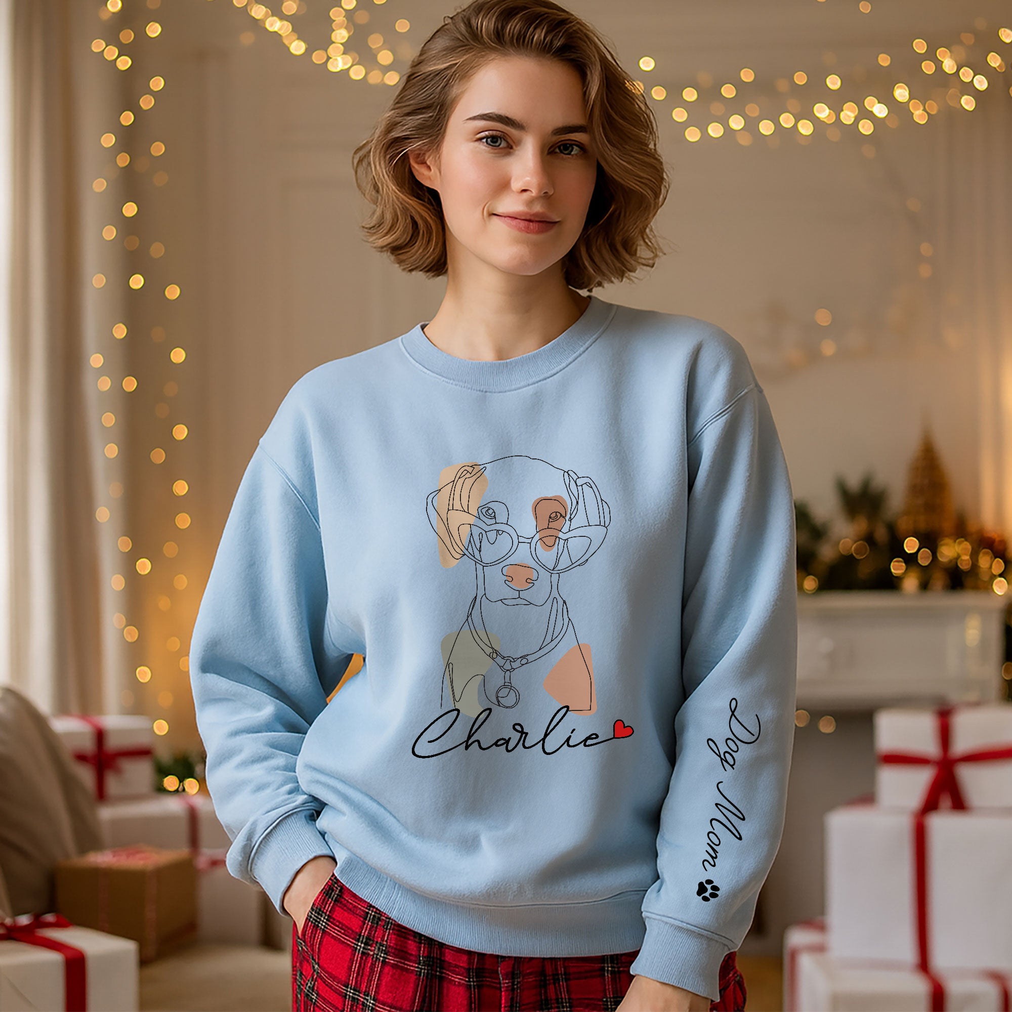 Custom Pet Sweatshirt – Personalized Dog Mom Sweatshirt with Your Dog’s Line Art Portrait