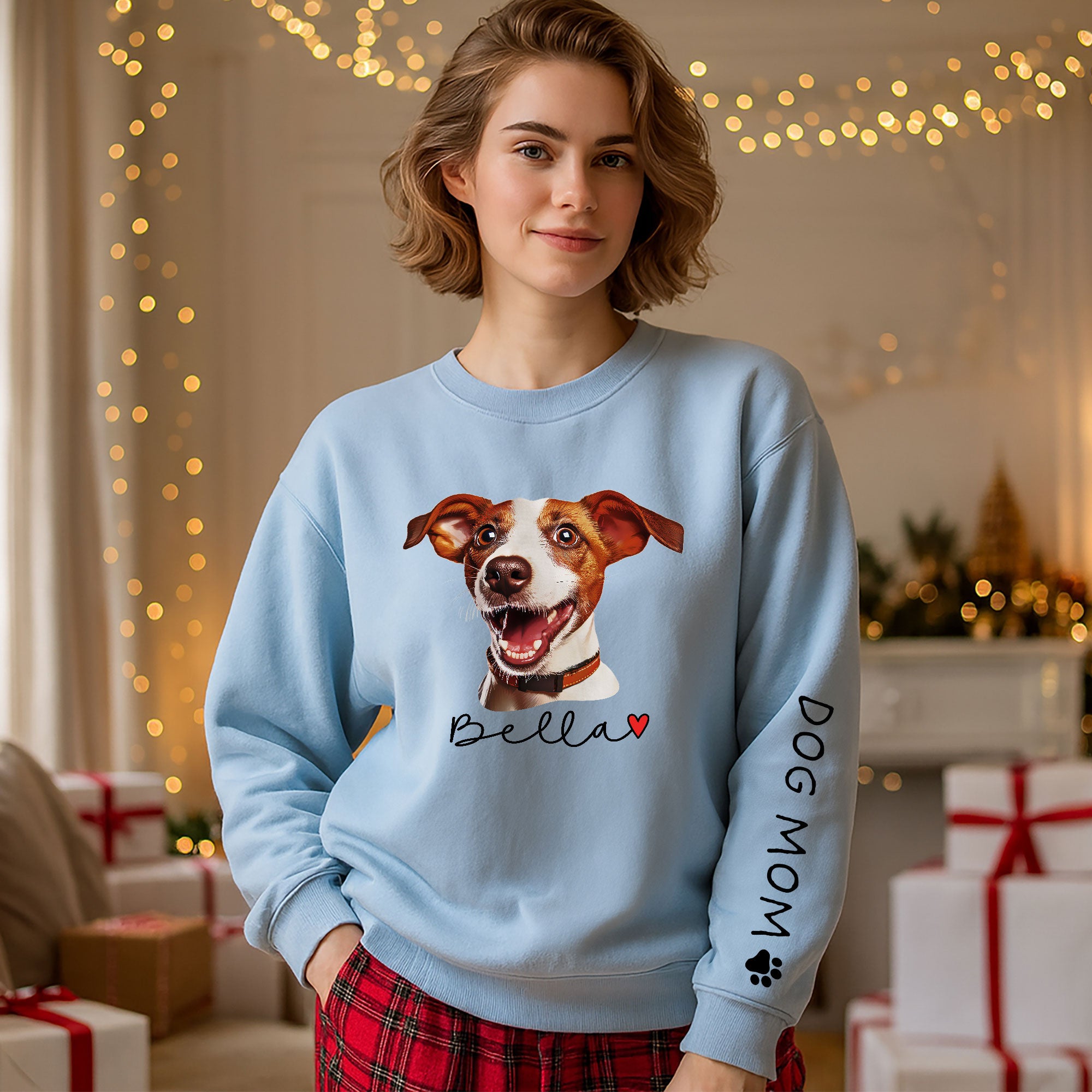 Personalized Dog Christmas Sweatshirt – Custom Pet Photo Pullover, Gift for Dog Mom