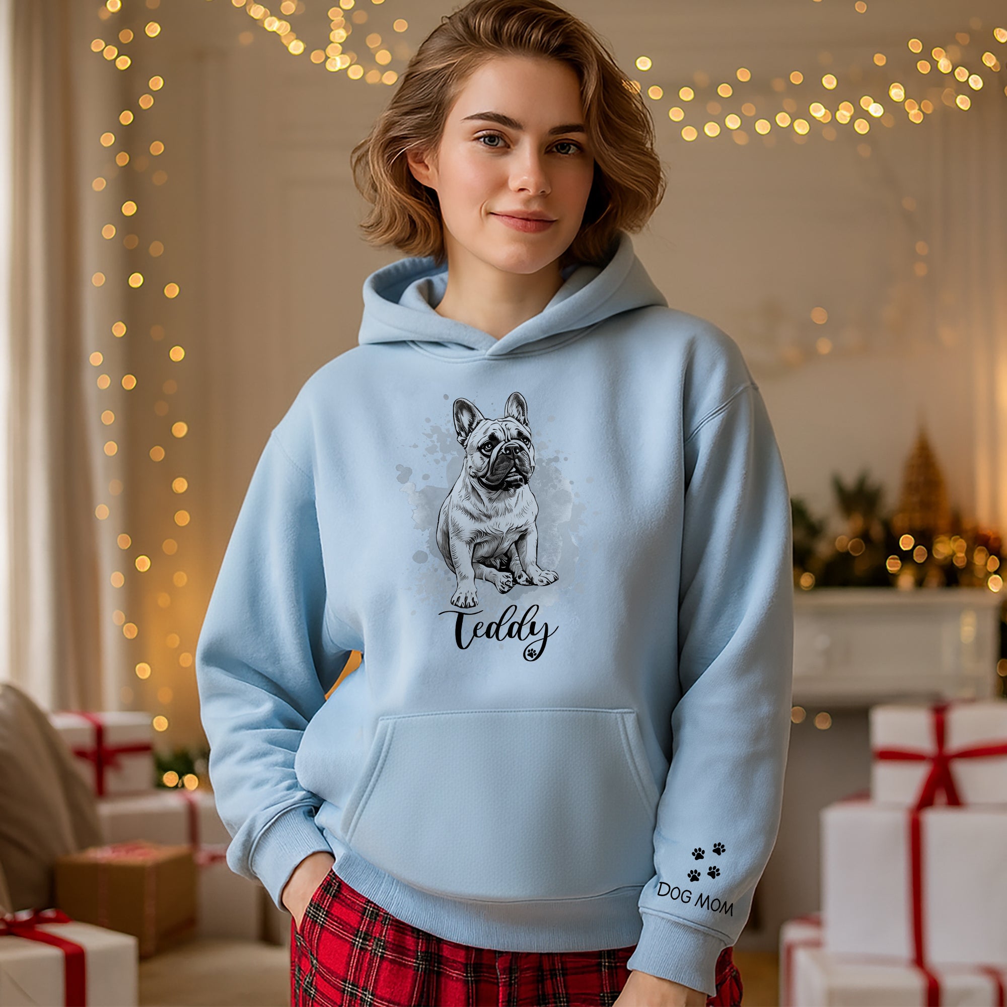 Custom Dog Hoodie – Personalized Pet Portrait Hoodie with Name, Unique Dog Mom Gift