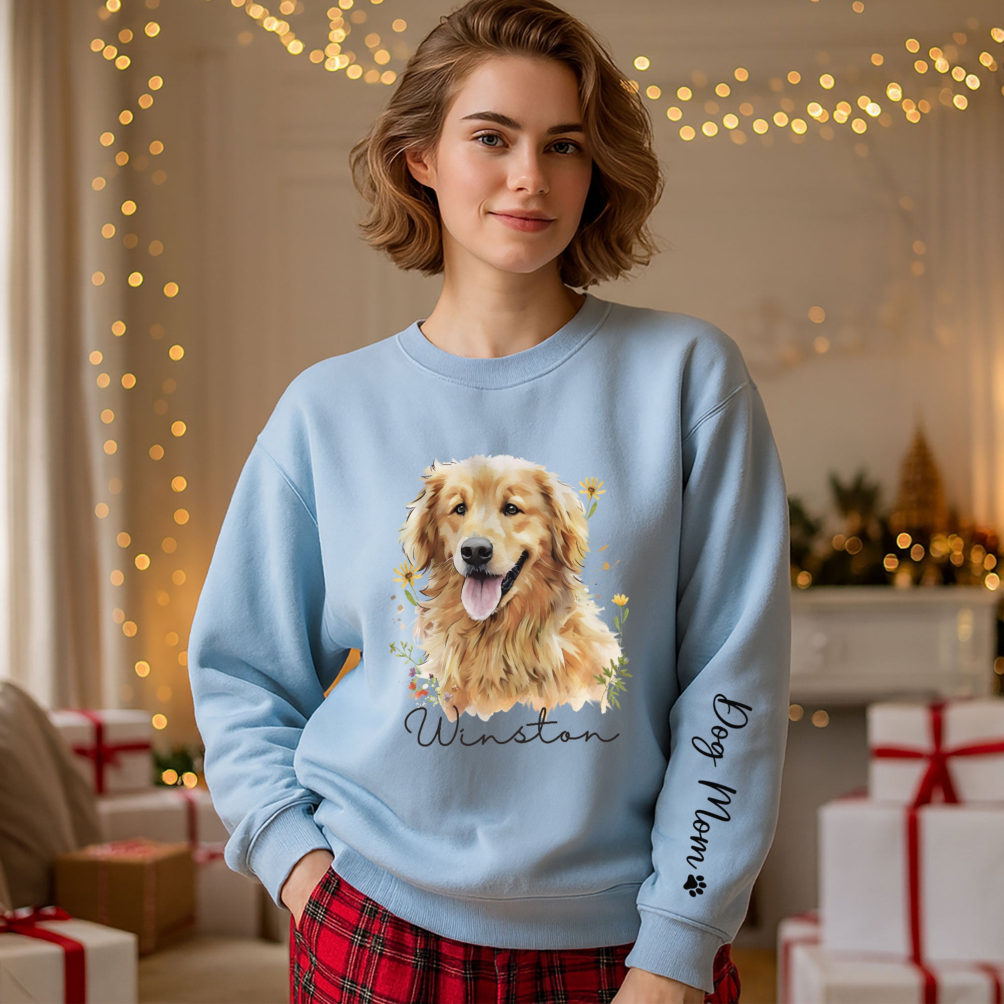 Custom Dog Portrait Sweatshirt – Personalized Pet Christmas Gift for Dog Mom & Pet Lovers