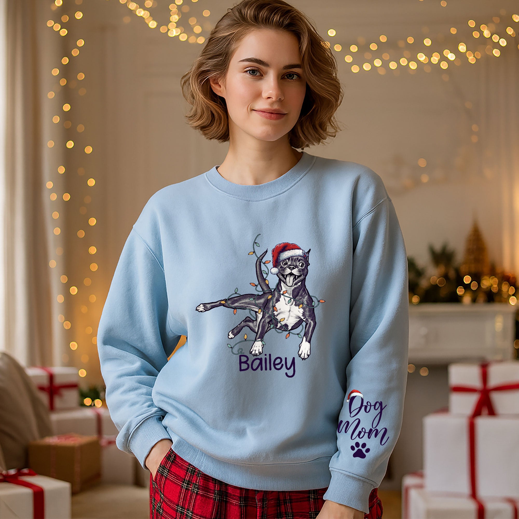 Custom Christmas Pet Portrait Sweatshirt – Personalized Dog Lover Gift for Dog Mom & Dog Dad