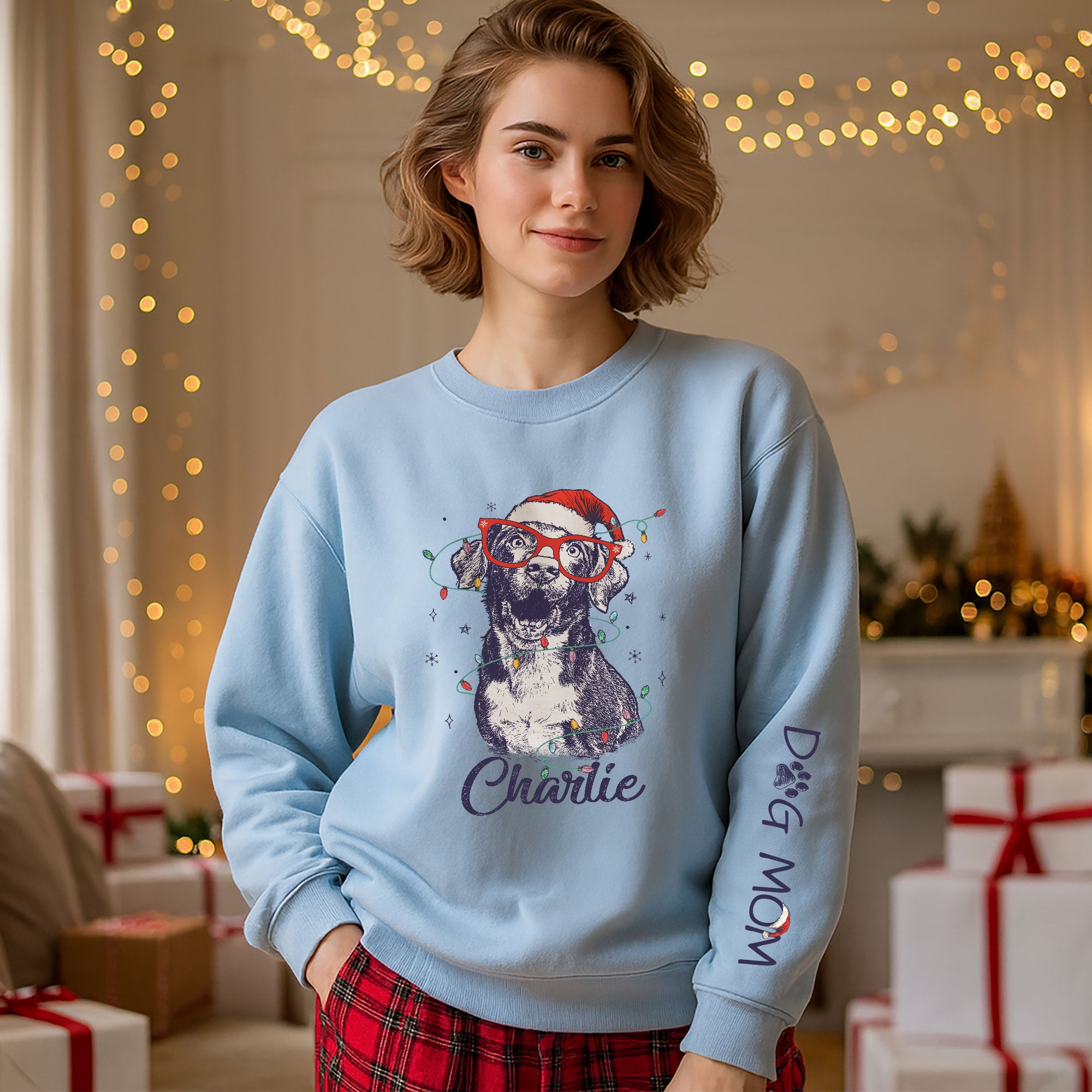 Custom Christmas Pet Portrait Sweatshirt – Personalized Dog Mom Gift – Holiday Pet Illustration