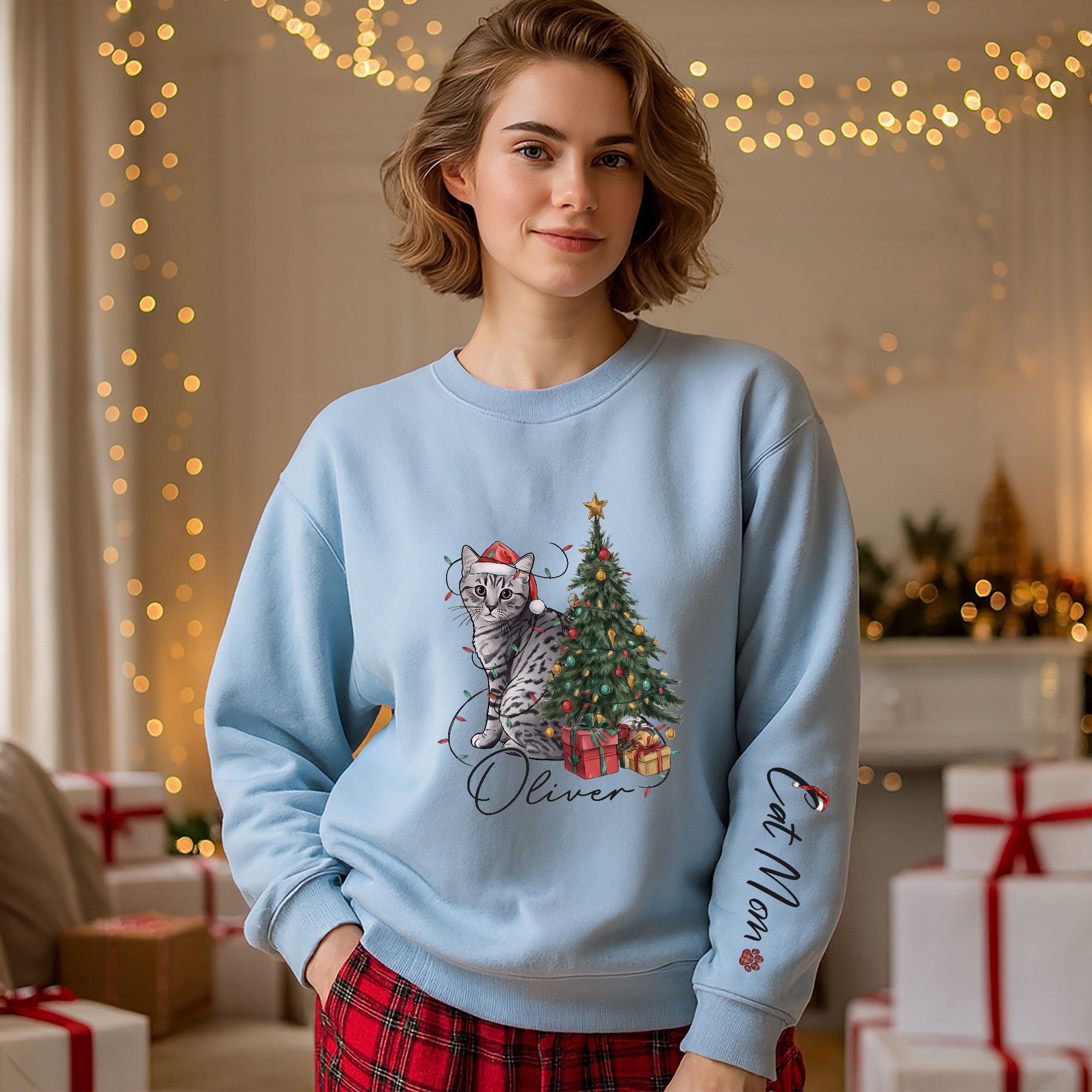 Custom Cat Christmas Sweatshirt – Personalized Gift for Cat Mom & Pet Lovers