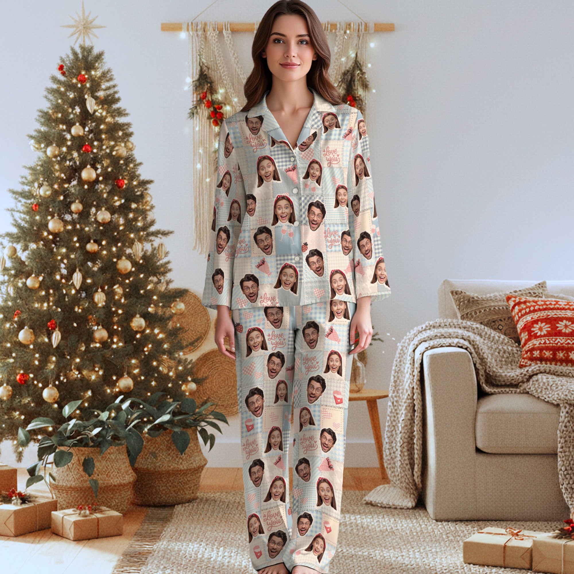 Personalized Couples Pajama Pants – Custom Name Matching Christmas PJs Gift for Men Women Sleepwear