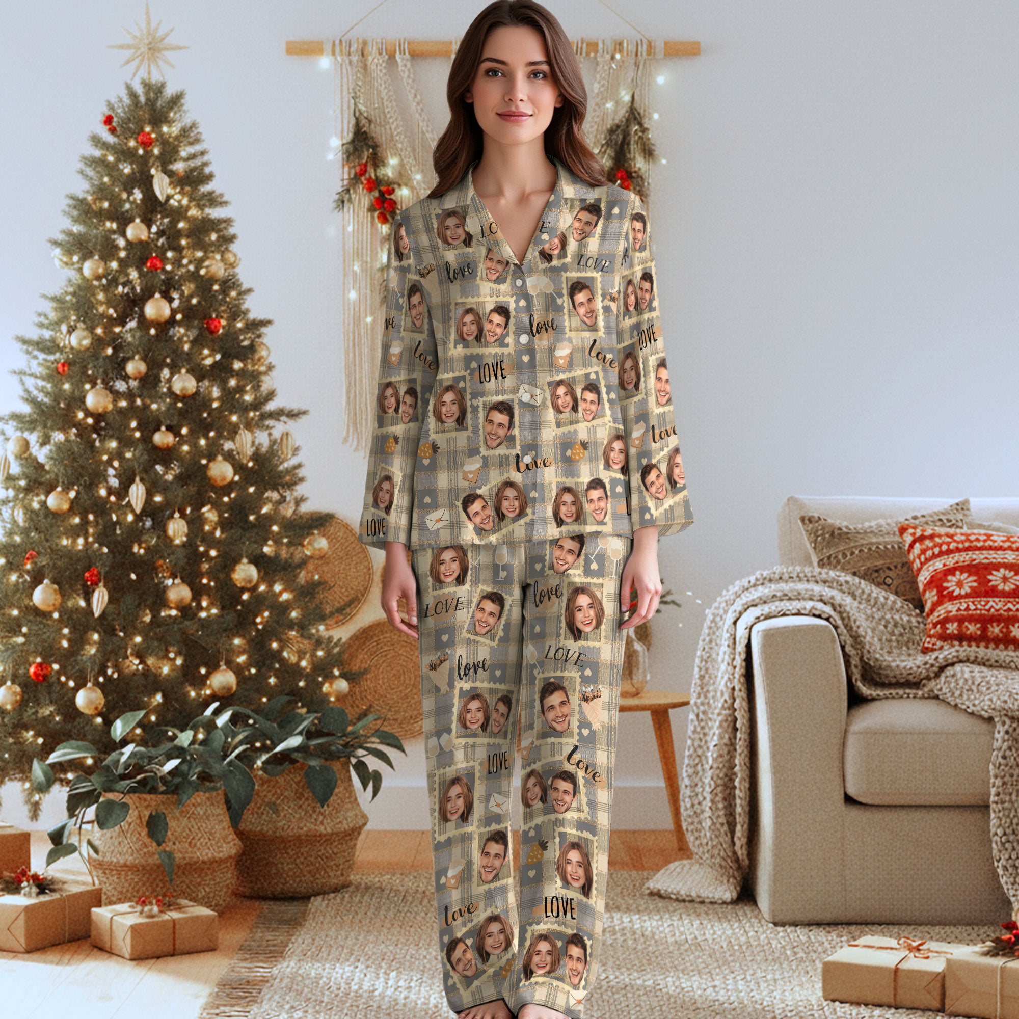 Personalized Couples PJs Pants – Custom Matching Christmas Pajama Pants Gift for Men Women
