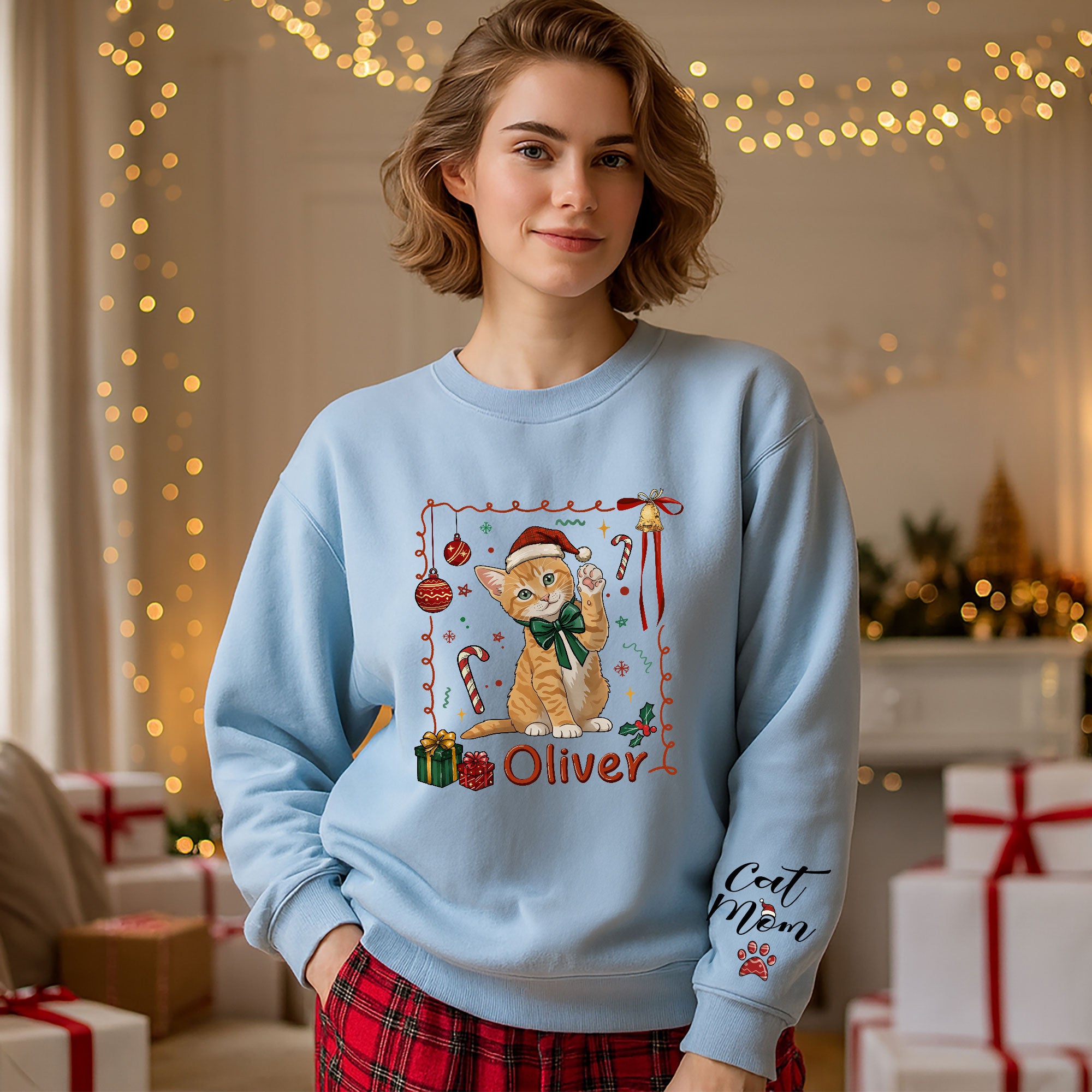 Custom Cat Mom Sweatshirt – Personalized Christmas Gift for Women Cat Lovers