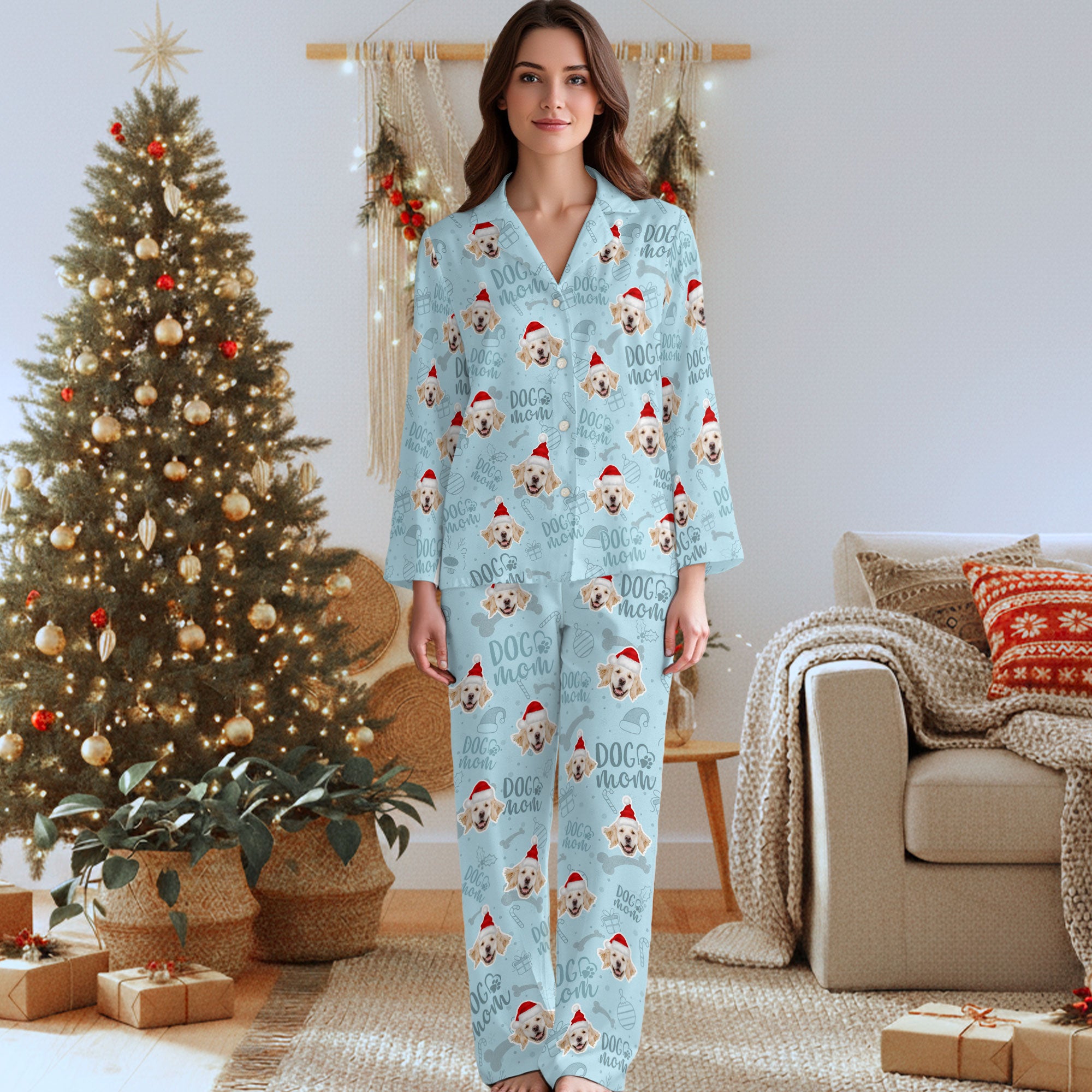 Dog Mom & Dog Dad Matching Pajamas – Custom Pet Face Christmas PJs