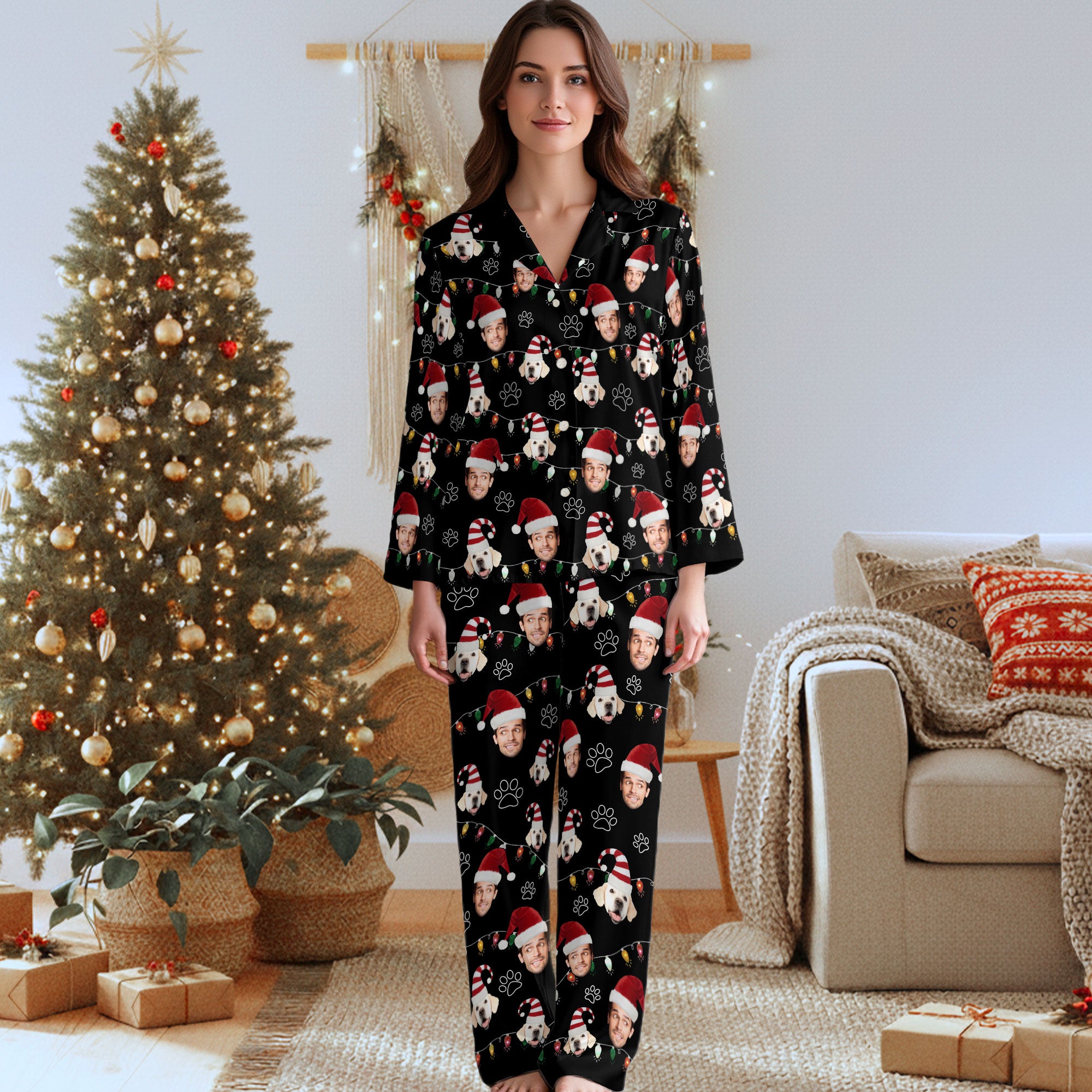 Custom Pet Face Pajamas – Cute Christmas Matching PJs for Dog Moms & Dads