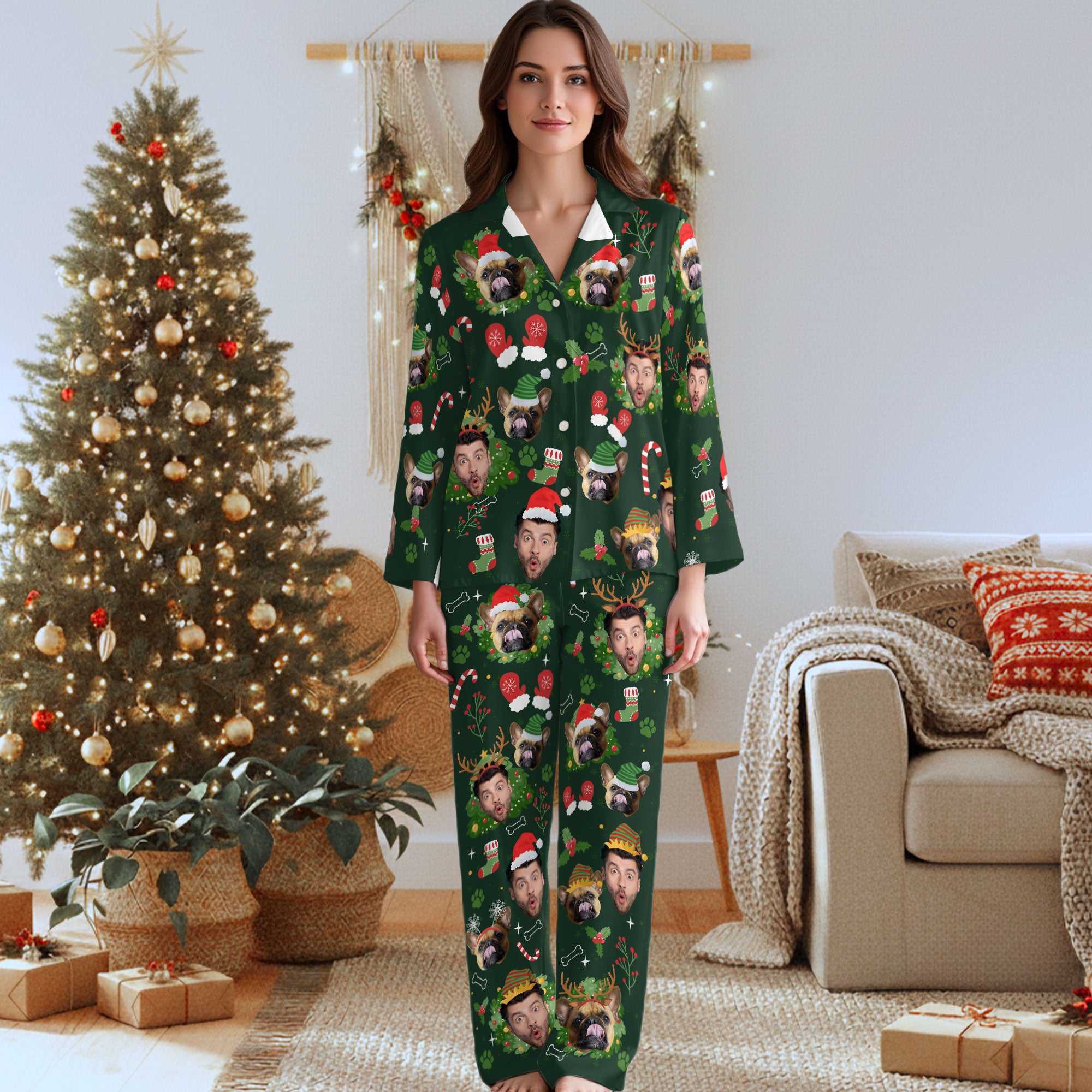 Custom Pet & Owner Christmas Pajamas – Personalized Dog Lover Holiday Sleepwear with Festive Design