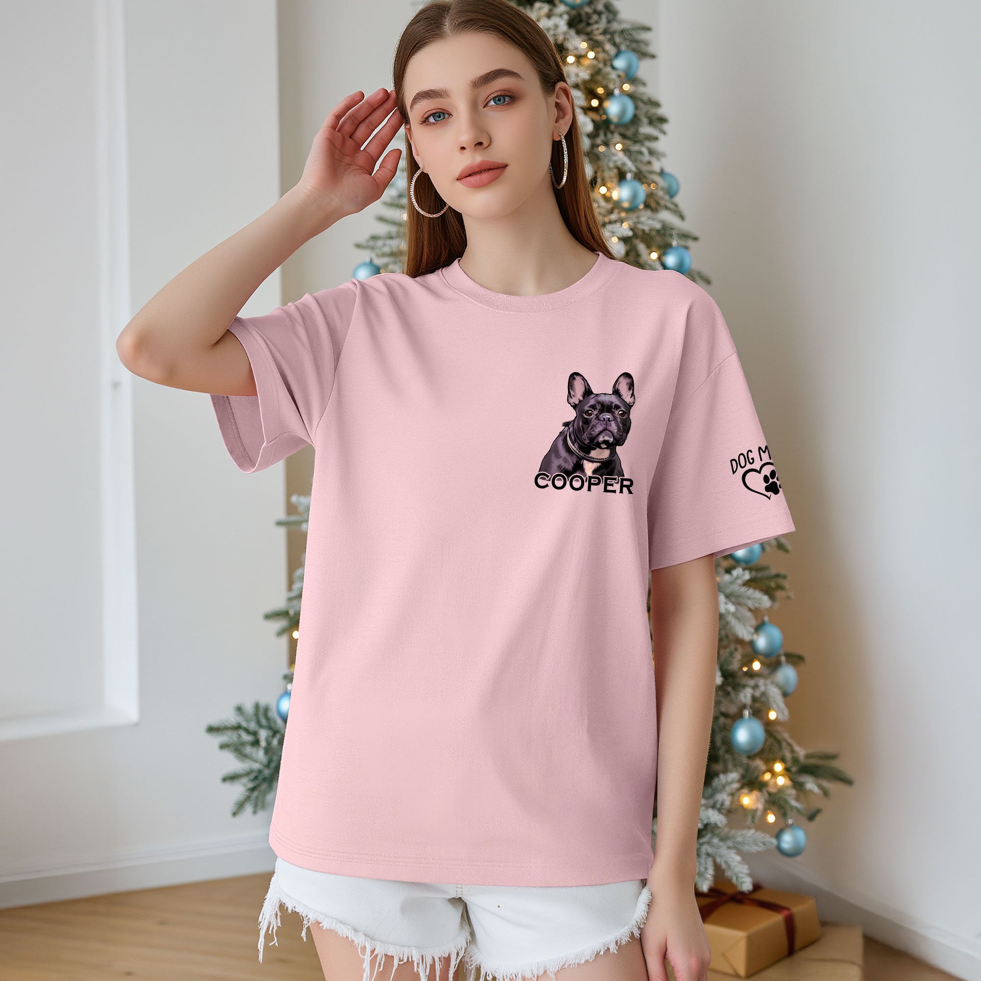 Custom Dog Mom T-Shirt – Personalized Pet Portrait & Name, Cute Dog Lover Gift