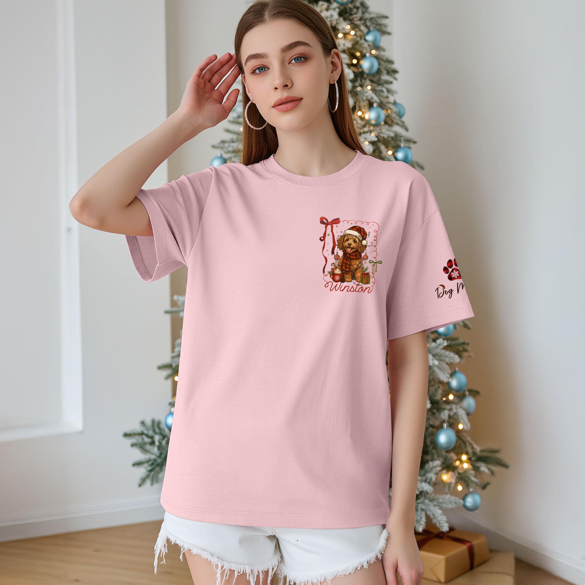 Dog Mom Christmas Shirt – Custom Pet Face T-Shirt, Personalized Holiday Gift Idea