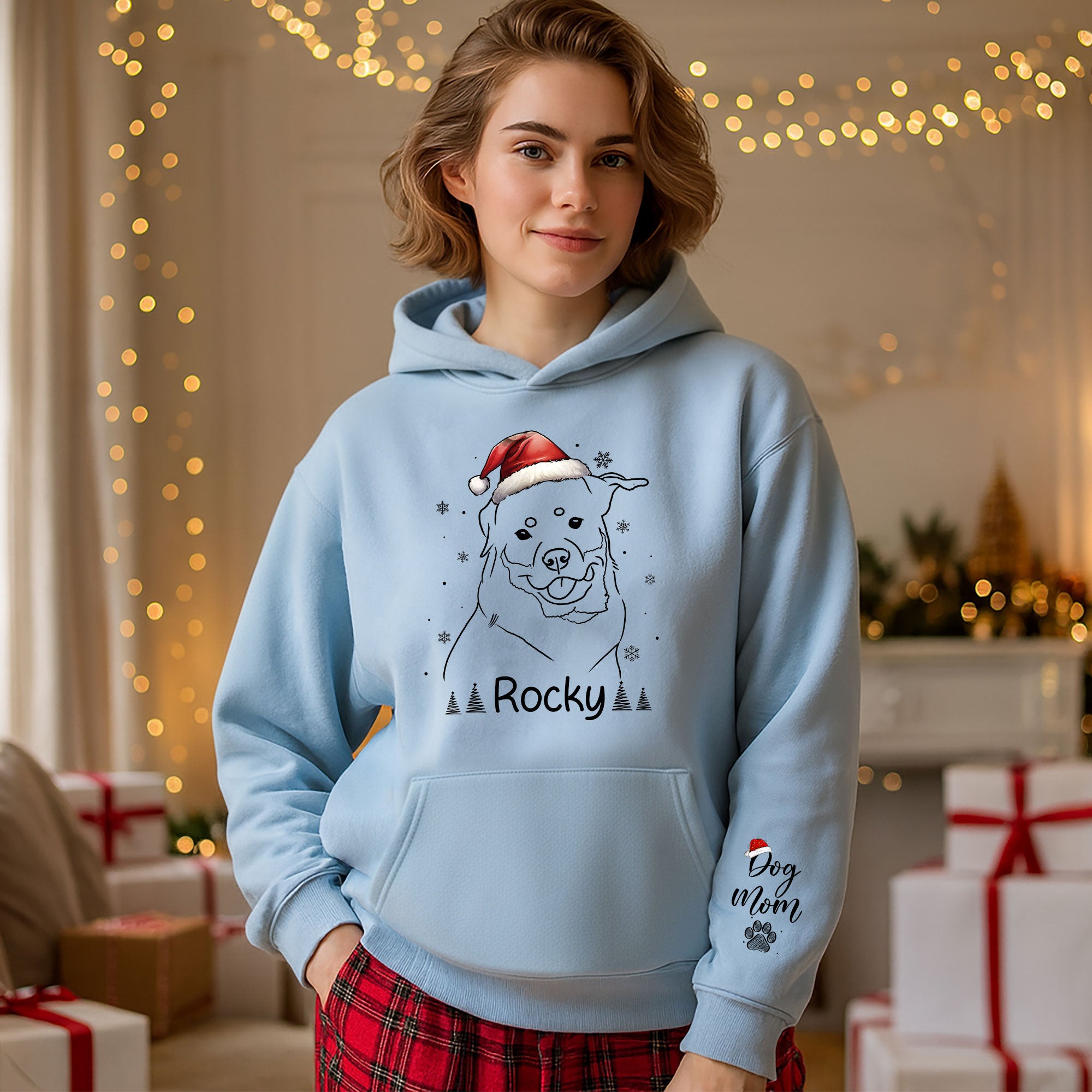 Custom Dog Face Hoodie – Elegant Line Art Design with Your Pet’s Name, Unique Dog Mom Gift