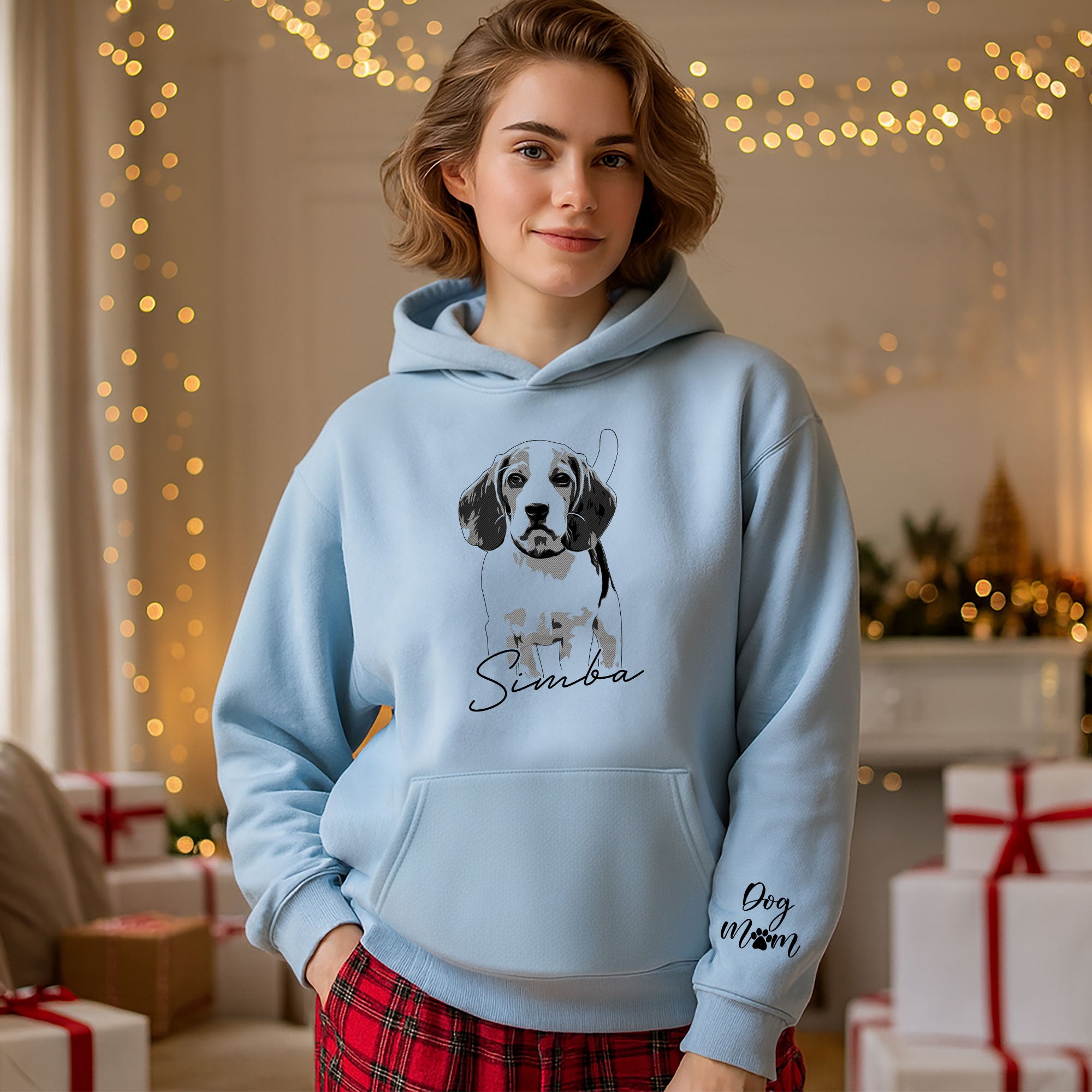 Custom Pet Portrait Hoodie – Dog Name Printed with Heart, Perfect Gift for Dog Lovers