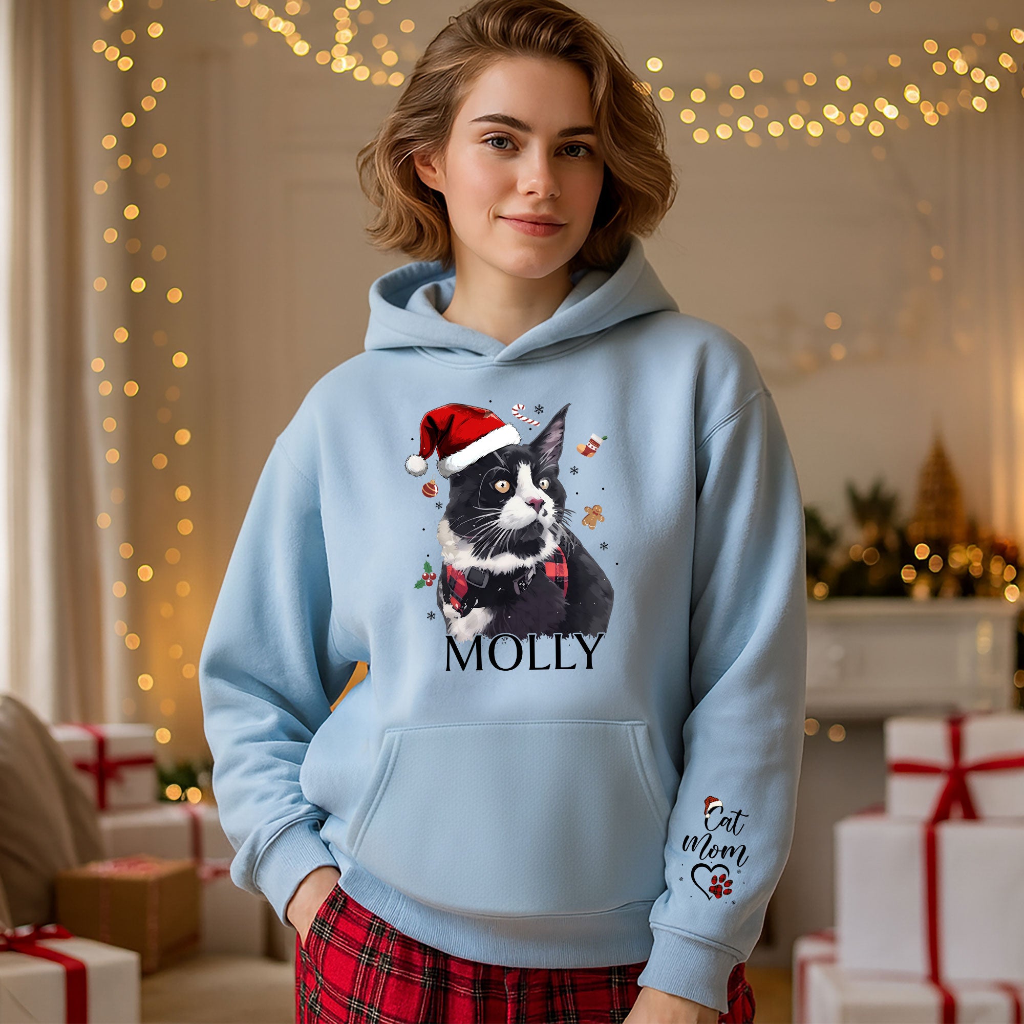 Custom Cat Photo Hoodie – Personalized Holiday Hoodie with Cat Design for Cat Moms