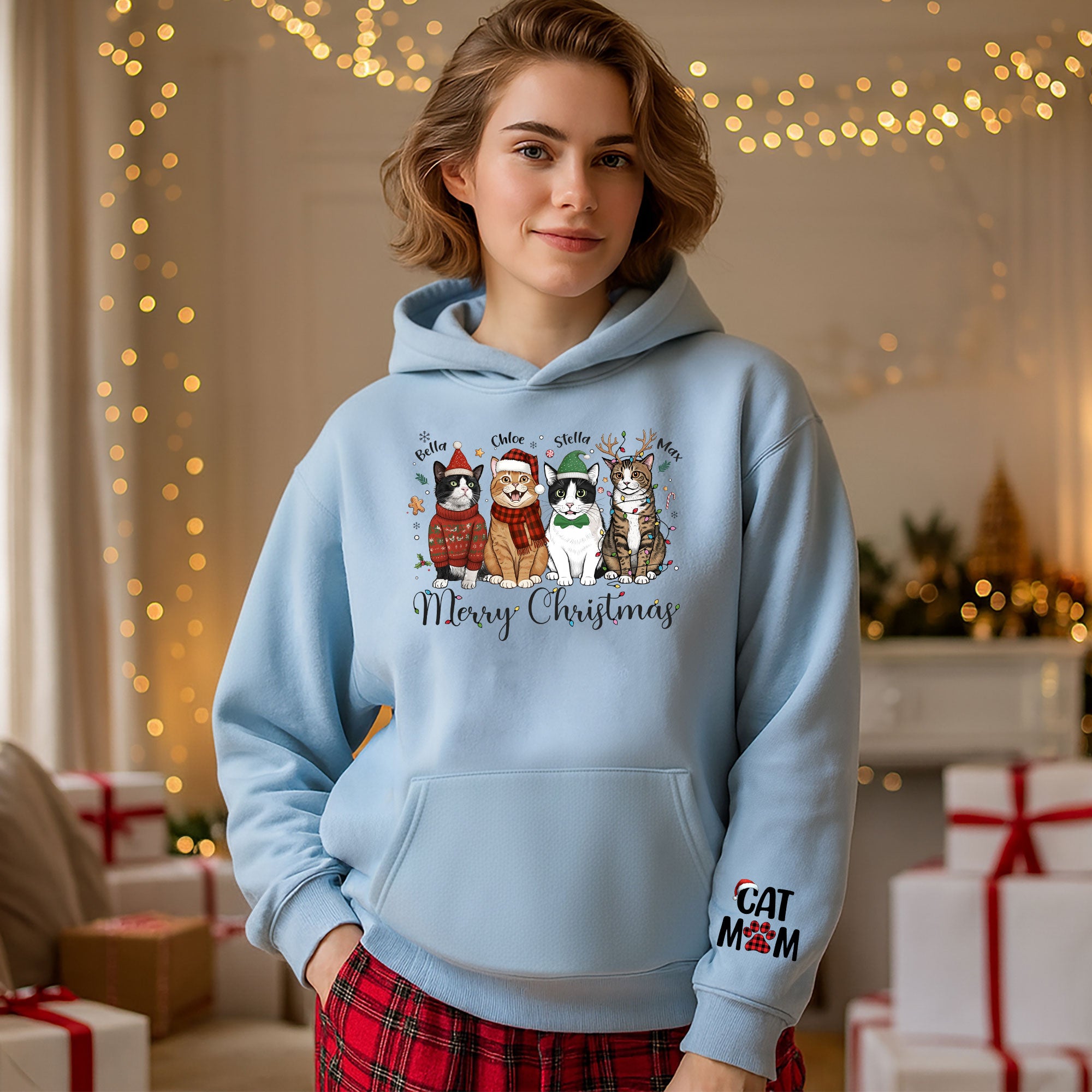 Custom Pet Christmas Hoodie – Personalized Cat Photo Hoodie for Pet Moms