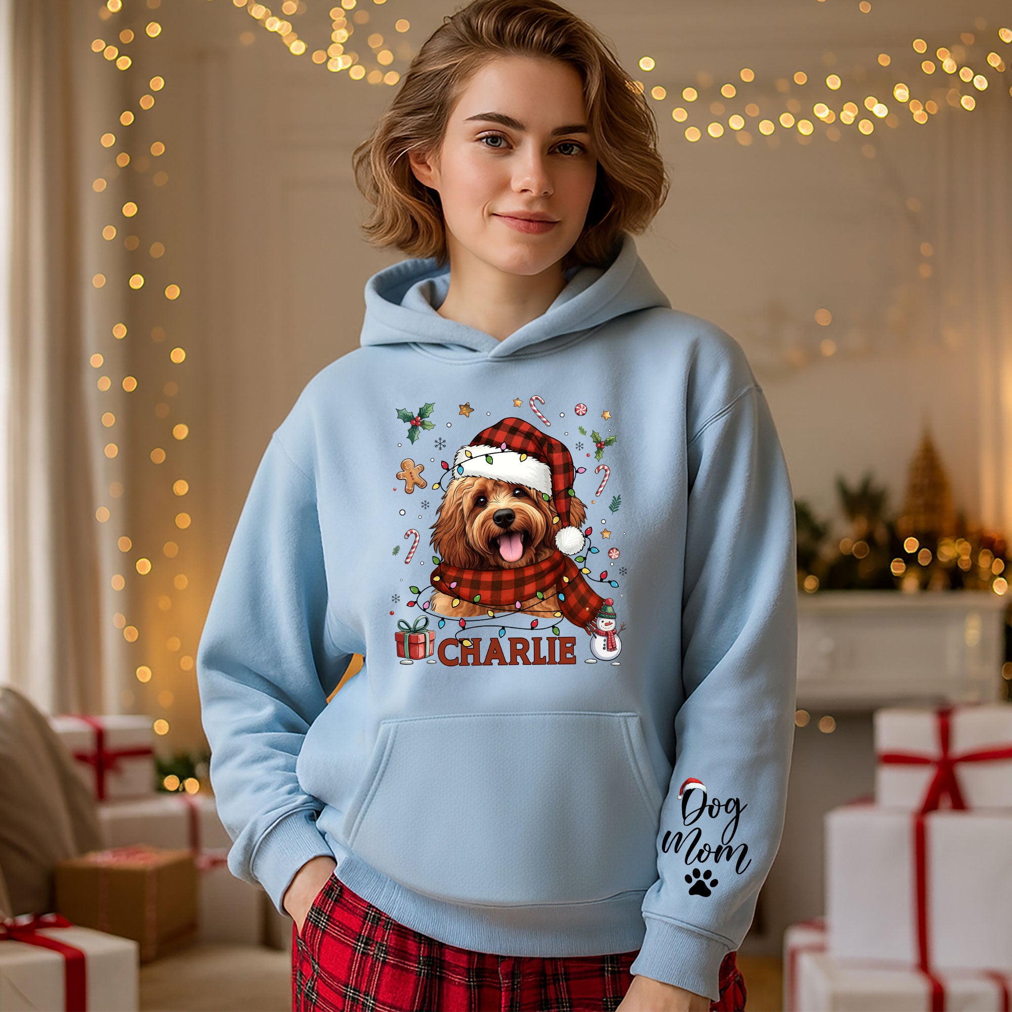 Personalized Dog Mom Hoodie – Custom Pet Photo Christmas Hoodie, Holiday Gift for Pet Lovers