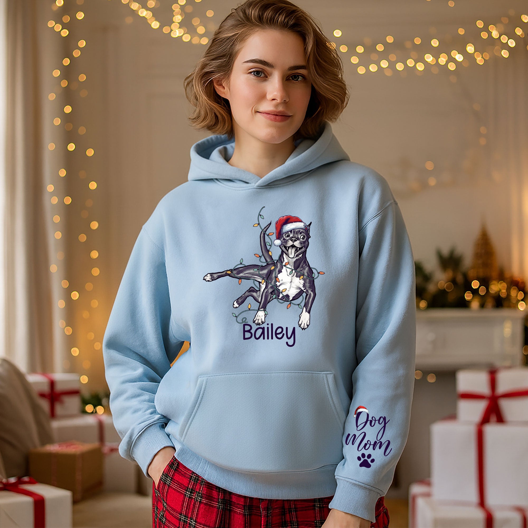 Christmas Dog Mom Hoodie – Personalized Pet Photo Hoodie, Custom Holiday Gift for Women