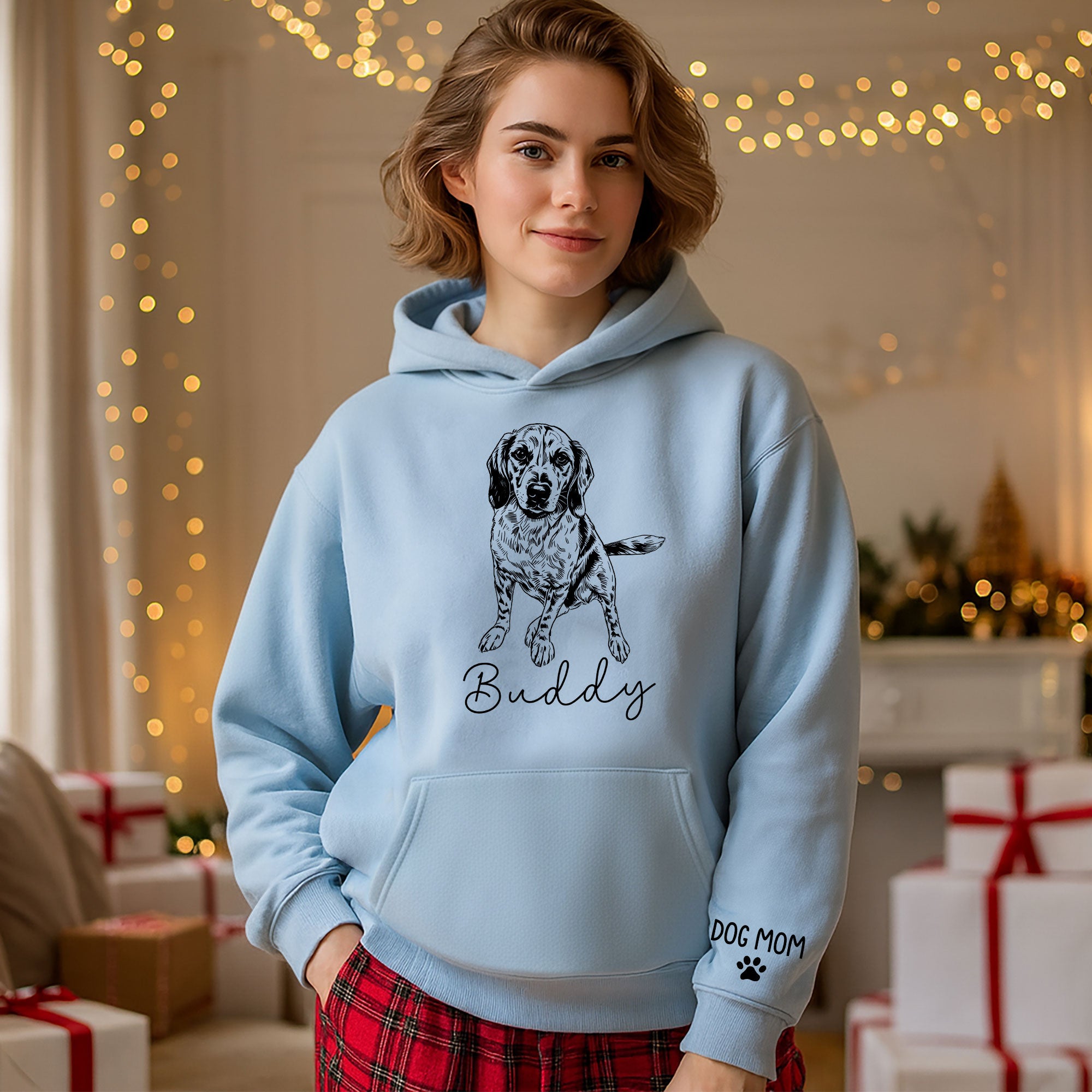 Personalized Dog Mom Hoodie, Custom Dog Line Art Hoodie with Pet Name, Unique Gift for Dog Lovers