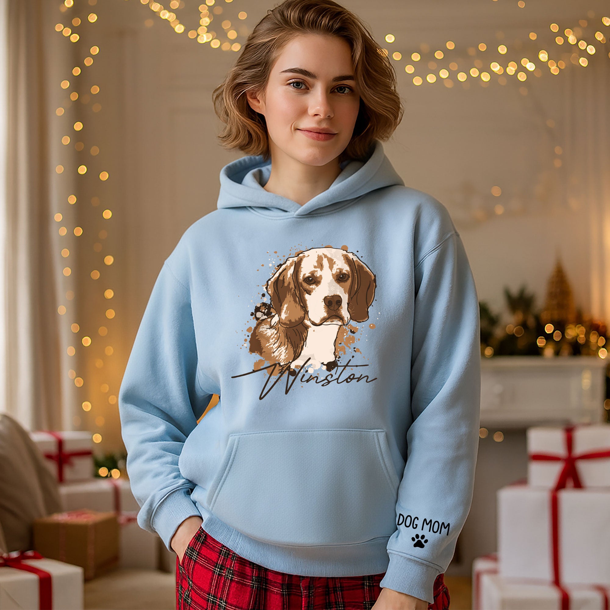 Personalized Dog Mom Hoodie – Custom Dog Portrait Hoodie with Pet Photo & Name, Unique Gift for Pet Lovers