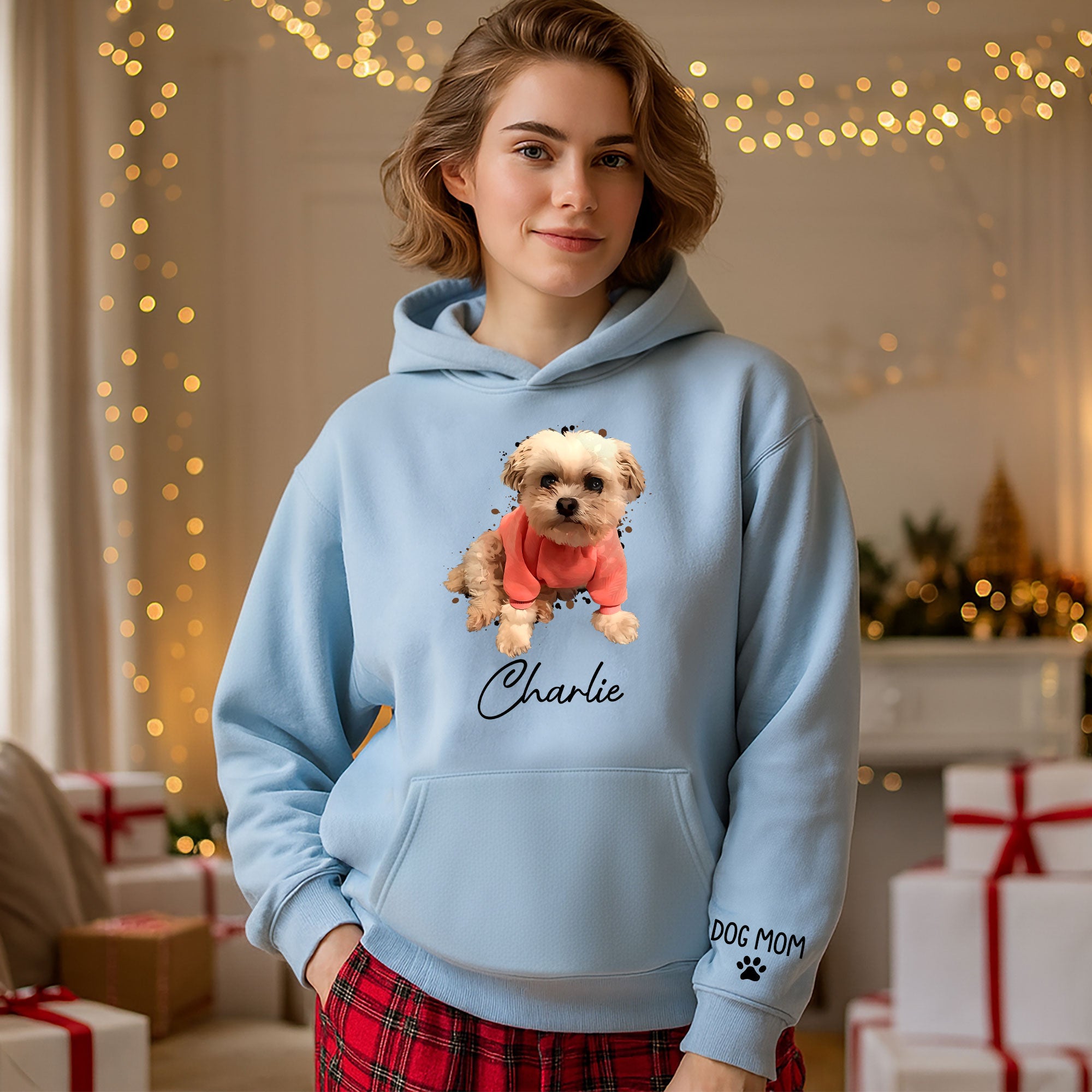 Personalized Dog Mom Hoodie – Custom Dog Photo Hoodie with Pet Name, Unique Holiday Gift for Pet Lovers