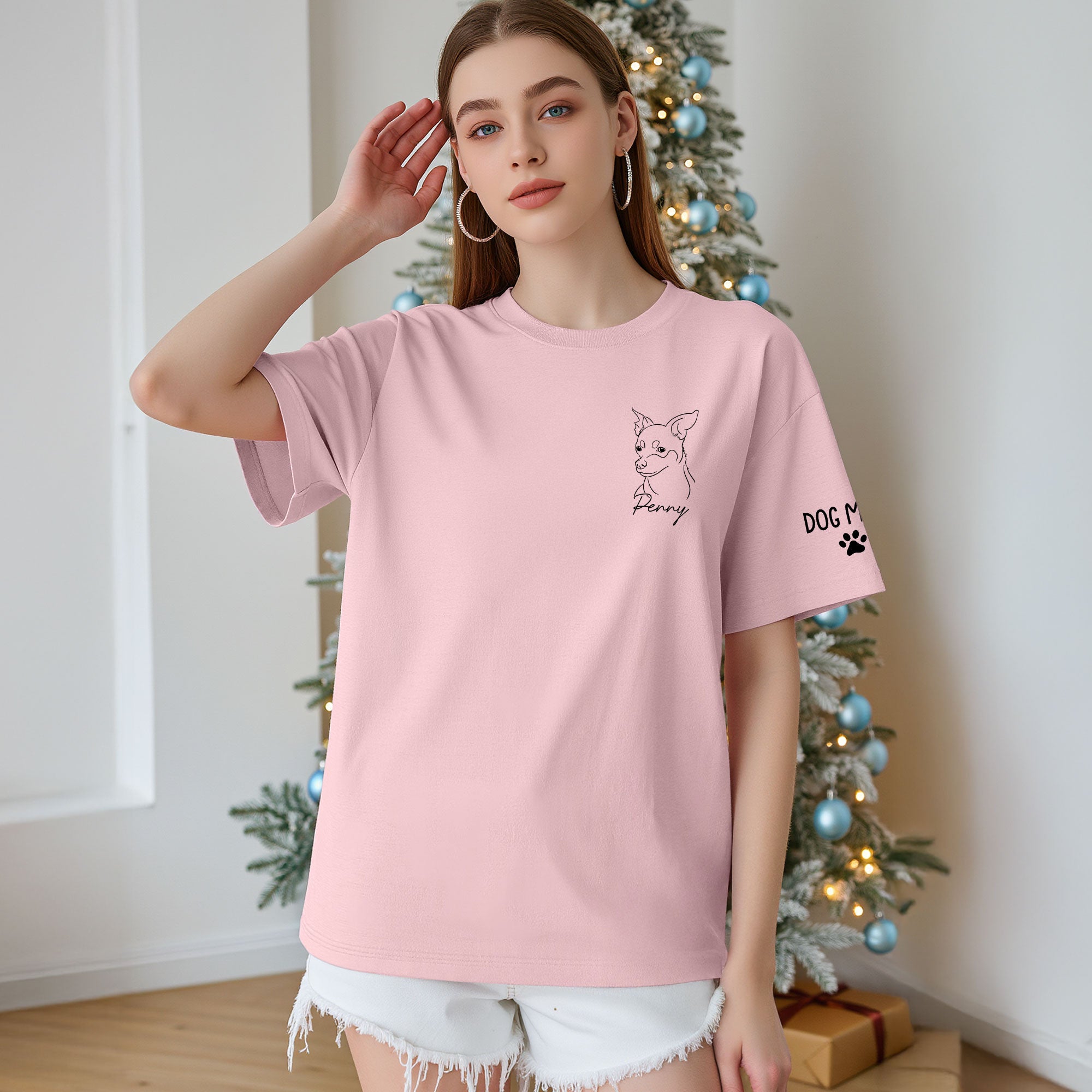 Personalized Dog Mom T-Shirt – Custom Dog Line Art Tee with Pet Name, Unique Gift for Dog Lovers