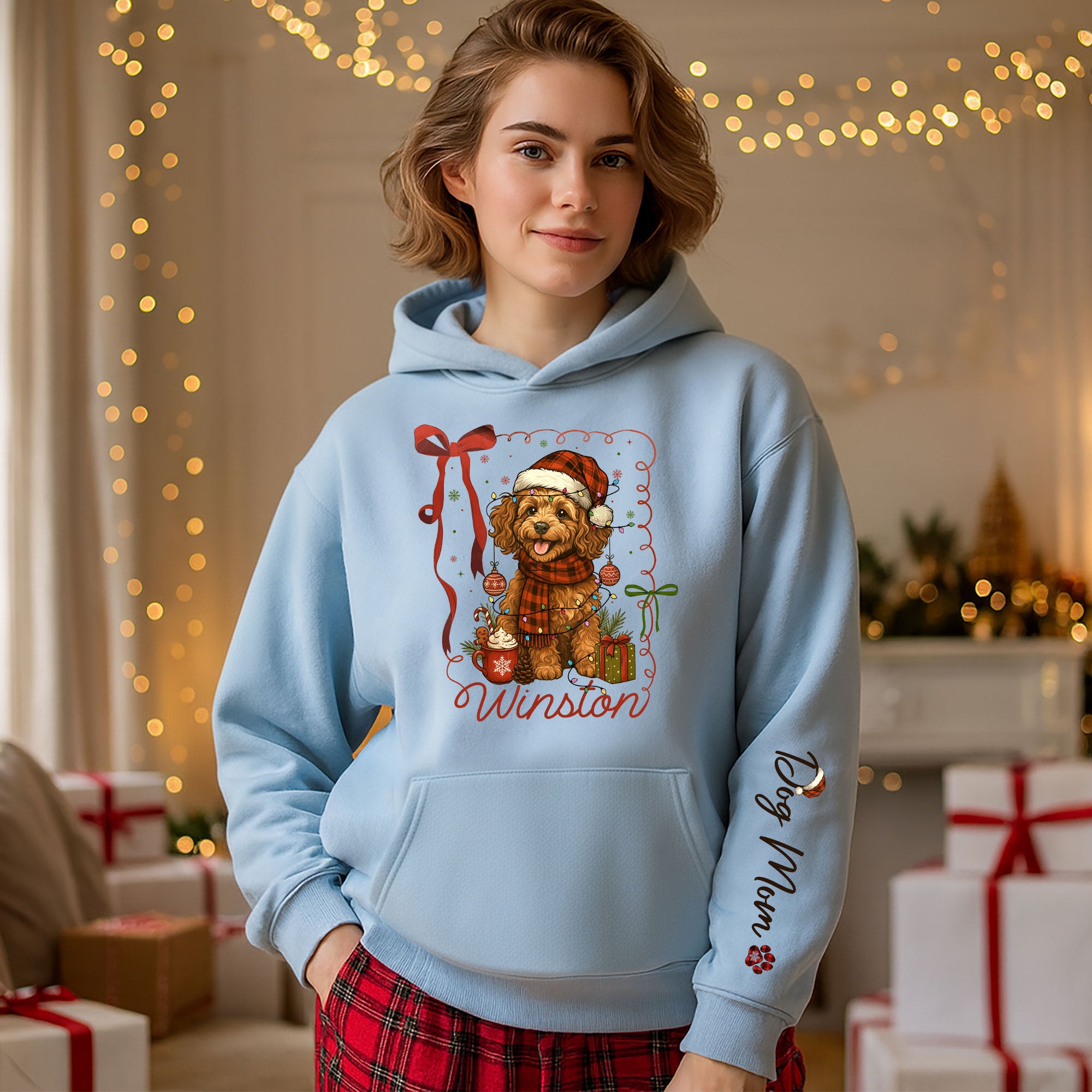 Custom Holiday Dog Mom Hoodie – Personalized Christmas Hoodie with Your Dog’s Photo