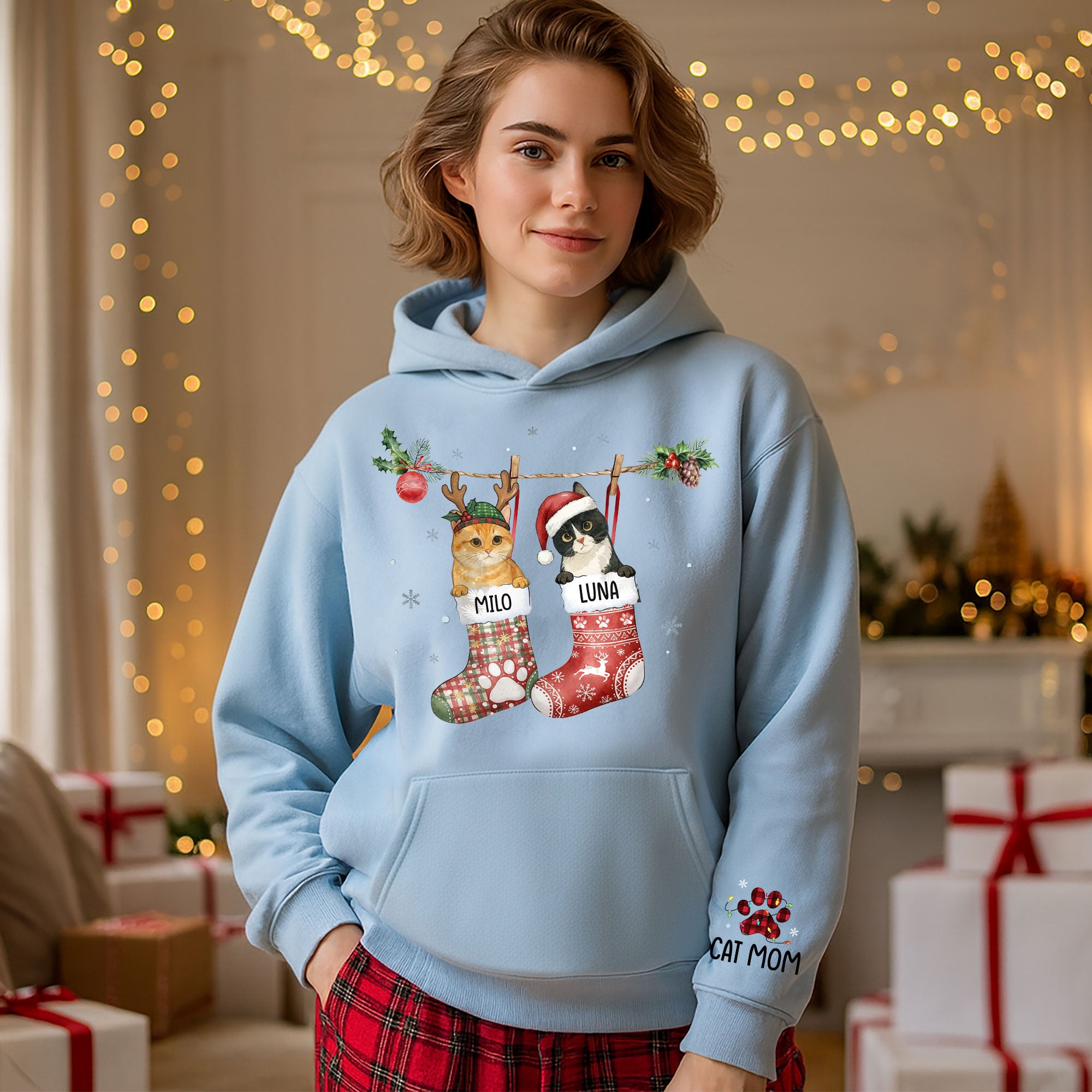 Christmas Cat Lover Hoodie – Custom Pet Photo Hoodie, Personalized Gift for Women