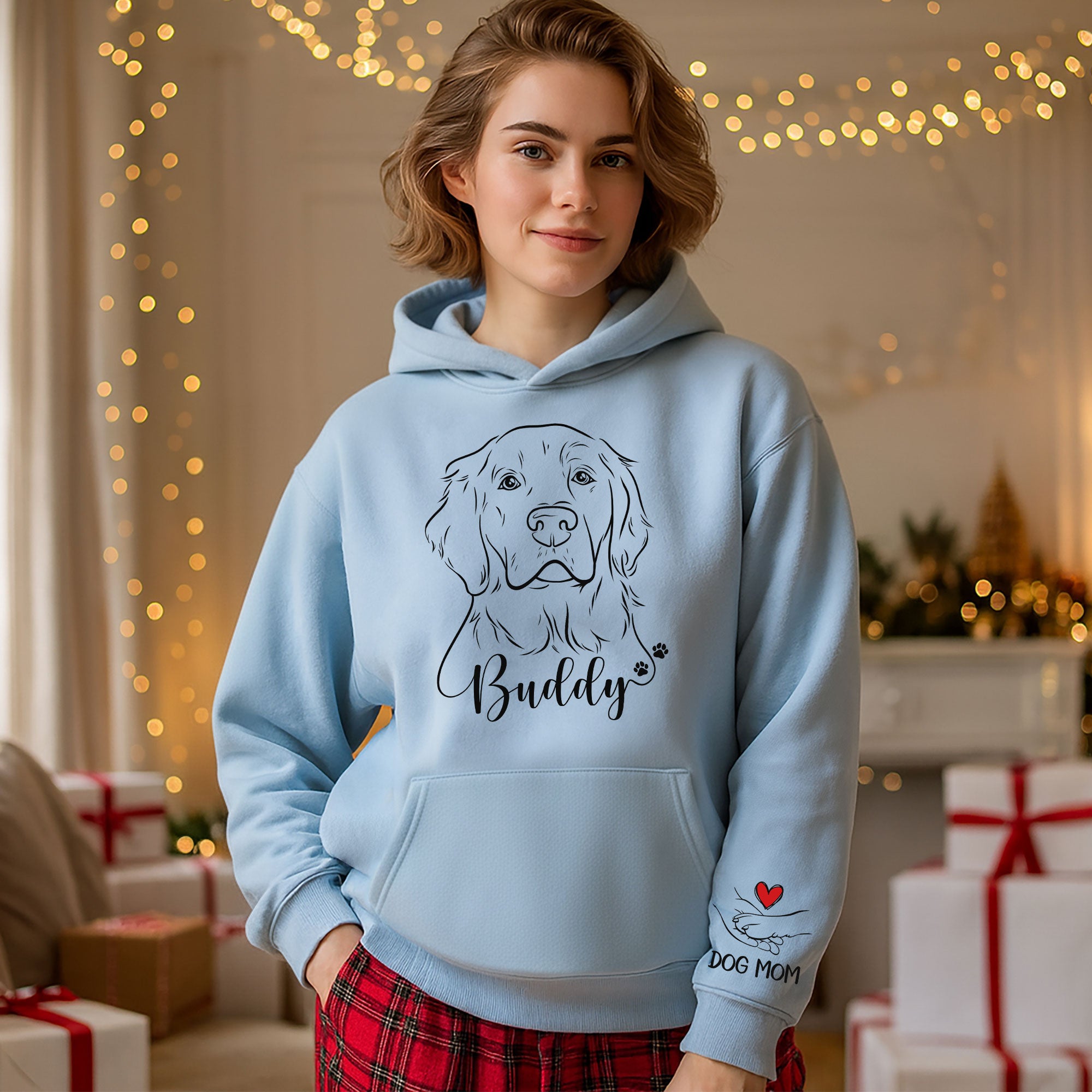 Custom Pet Portrait Hoodie – Personalized Dog Line Art with Name, Dog Mom Gift