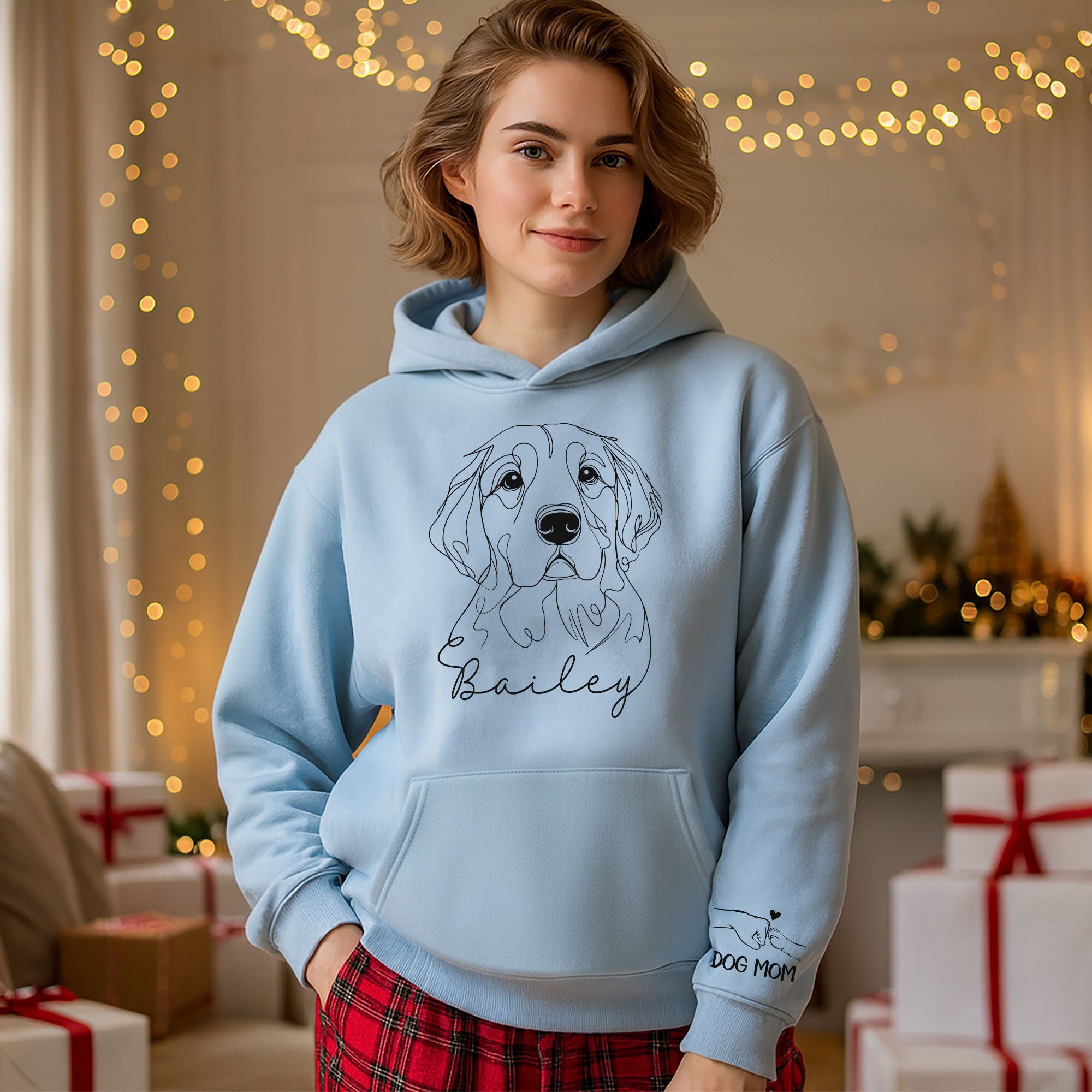 Personalized Pet Line Art Hoodie – Custom Dog or Cat Drawing with Name | Dog Mom Gift