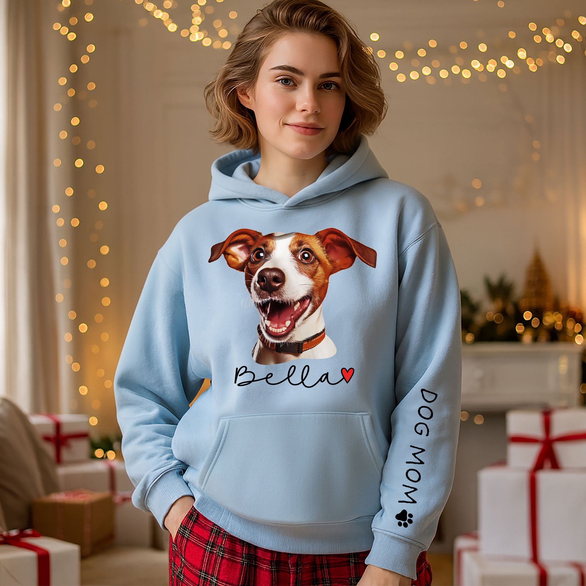 Custom Pet Photo Hoodie – Personalized Dog Photo Hoodie with Name, Dog Mom Gift