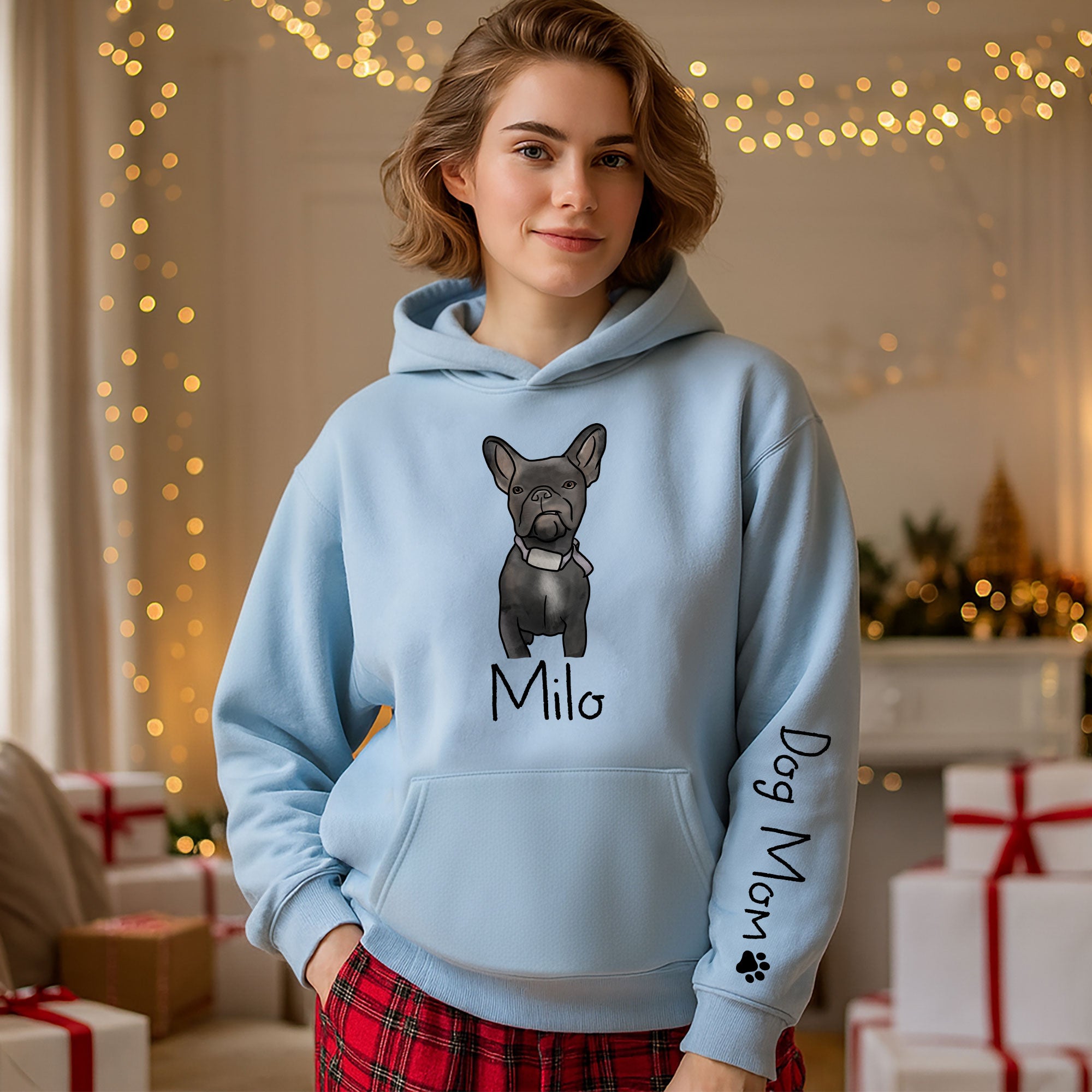 Custom Pet Cartoon Hoodie – Personalized Dog Illustration with Name, Dog Mom Gift