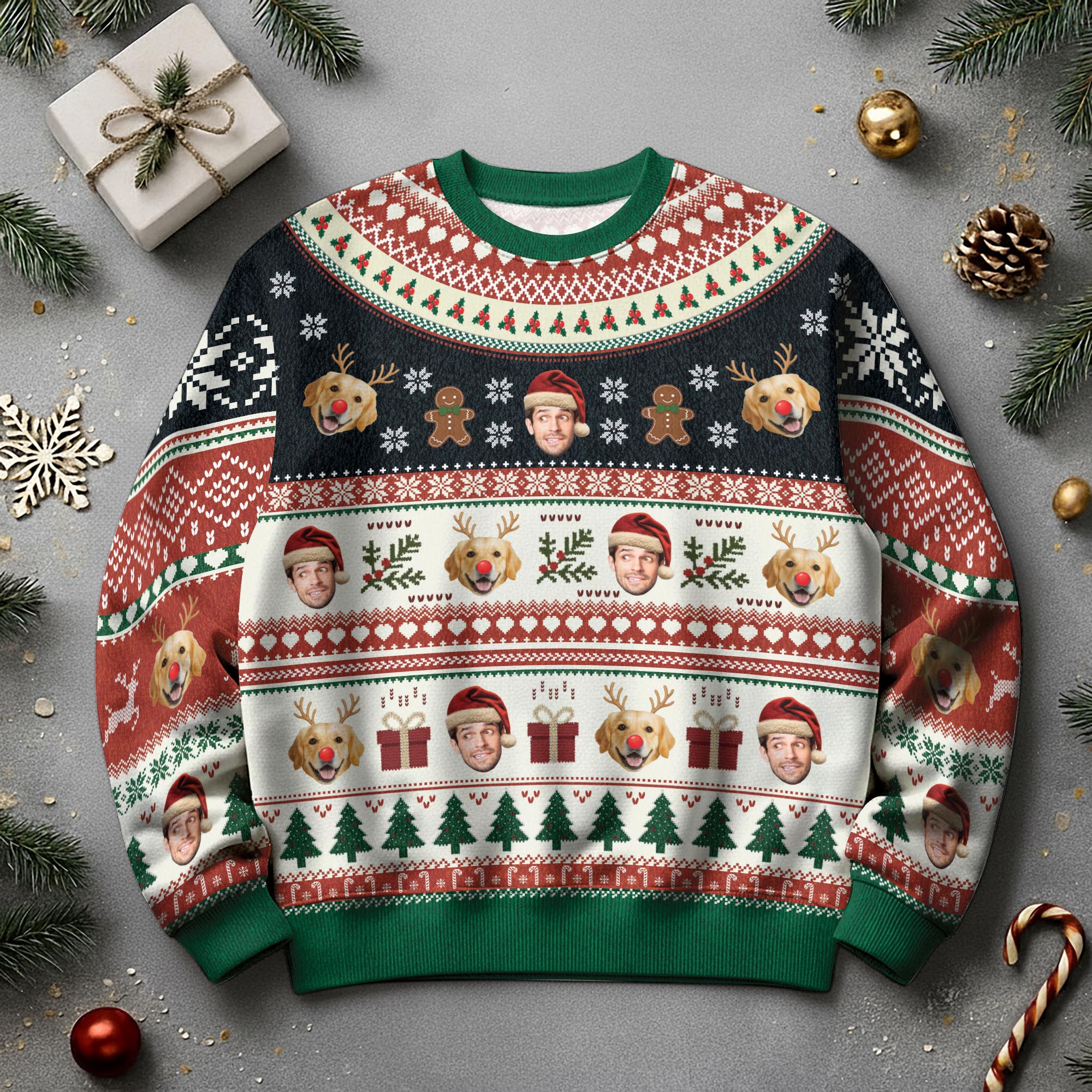 Personalized Dog Photo Christmas Sweater – Custom Holiday Sweatshirt Gift for Pet Lovers