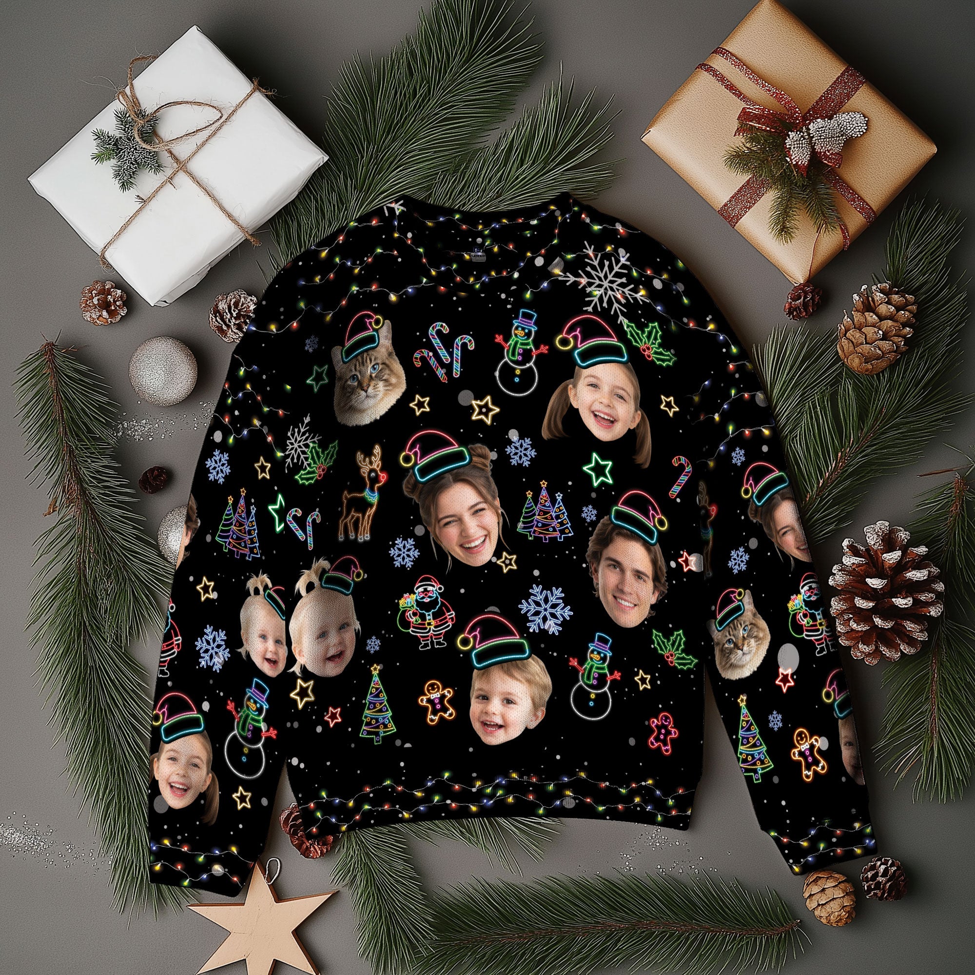 Custom Face Christmas Sweater – Personalized Ugly Xmas Sweater for Dog Mom, Holiday Gift