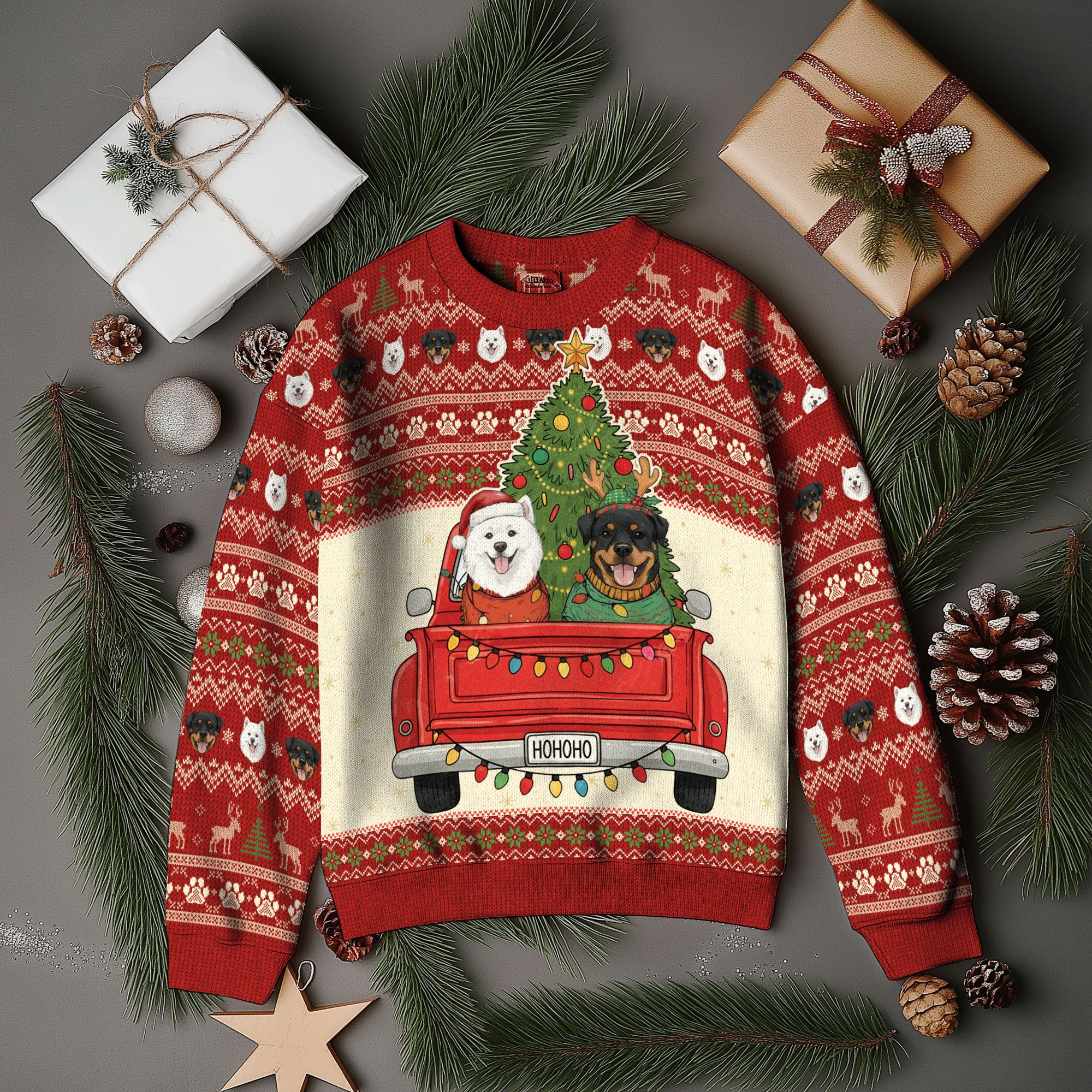 Custom Face Dog Christmas Sweater – Funny Ugly Xmas Sweater for Dog Dad, Personalized Holiday Gift