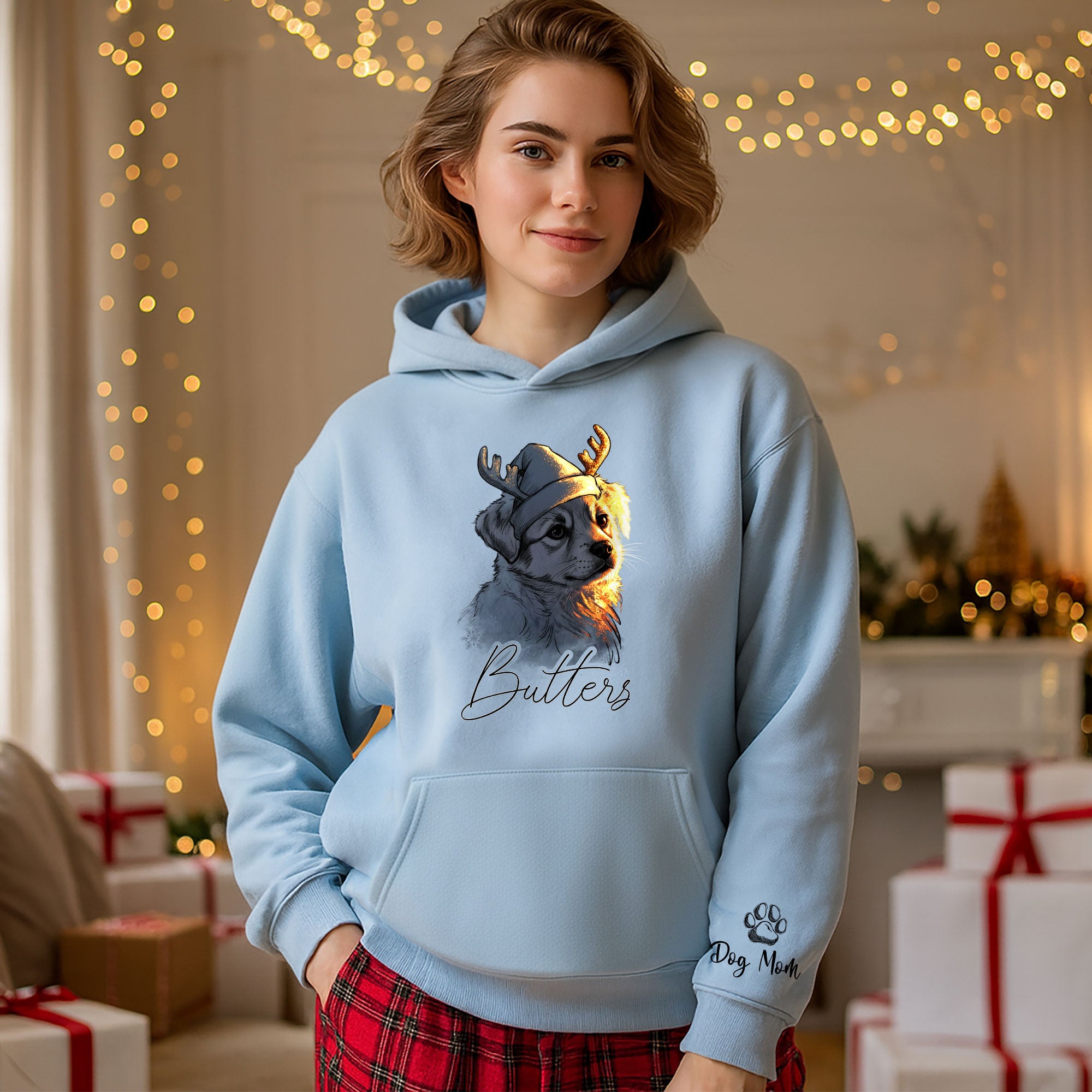 Festive Dog Mom Hoodie – Cute Christmas Pullover for Women