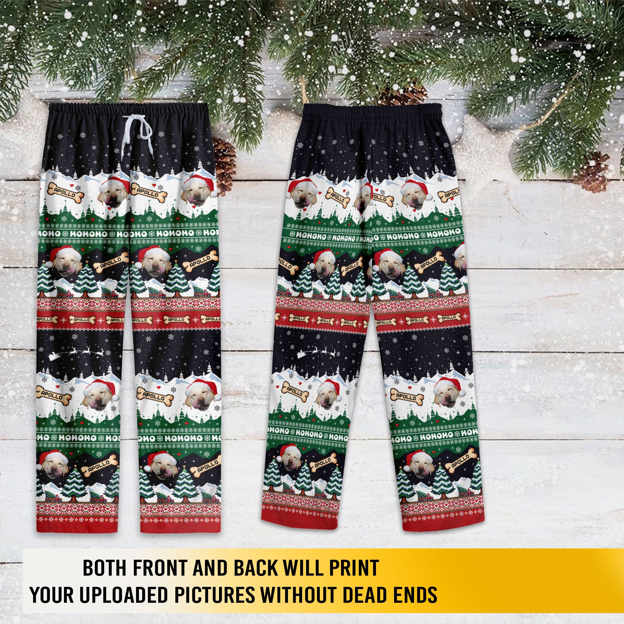 Custom Christmas Pet Photo Pajama Pants – Personalized Dog Name Holiday Pattern Sleepwear