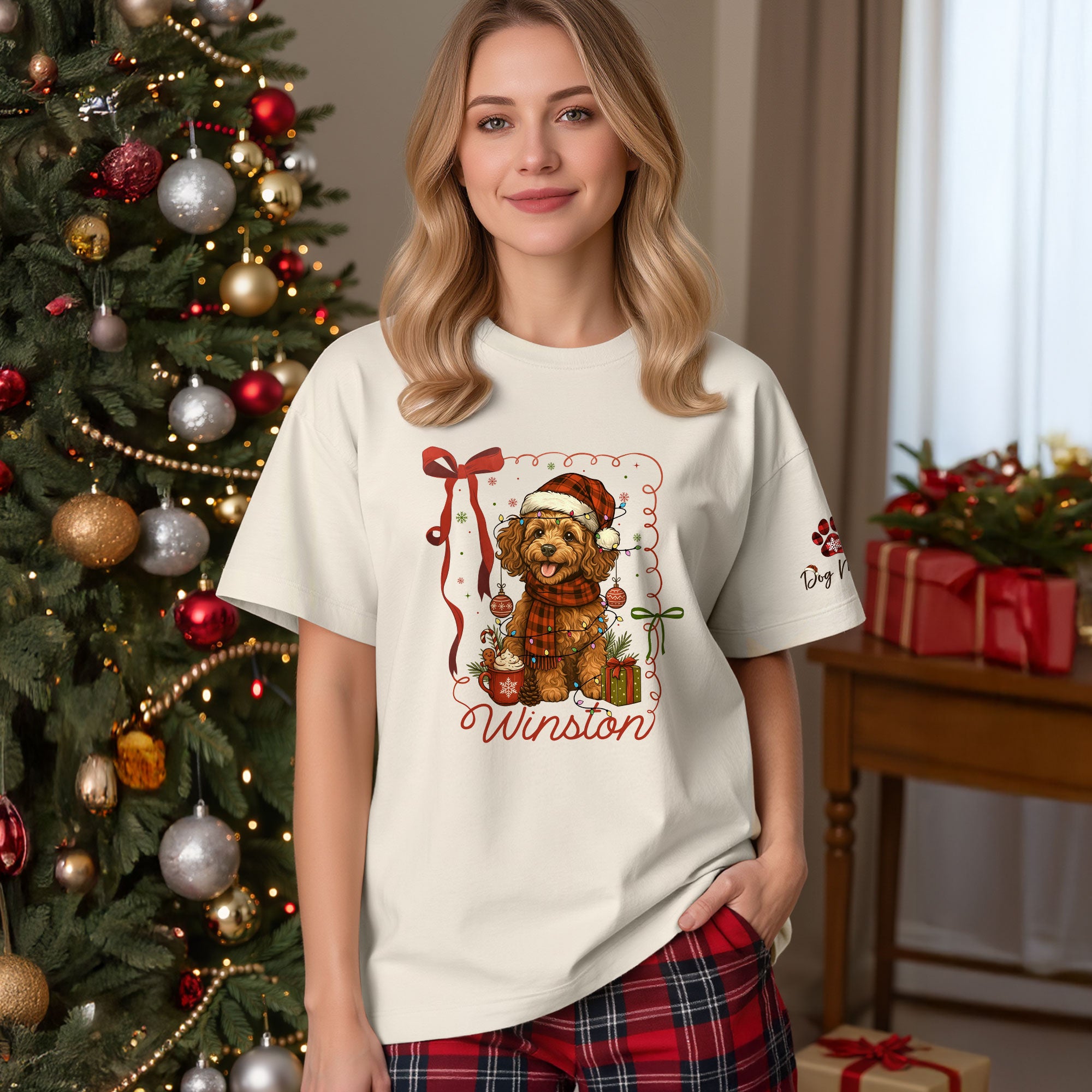 Dog Mom Christmas Shirt – Custom Pet Face T-Shirt, Personalized Holiday Gift Idea