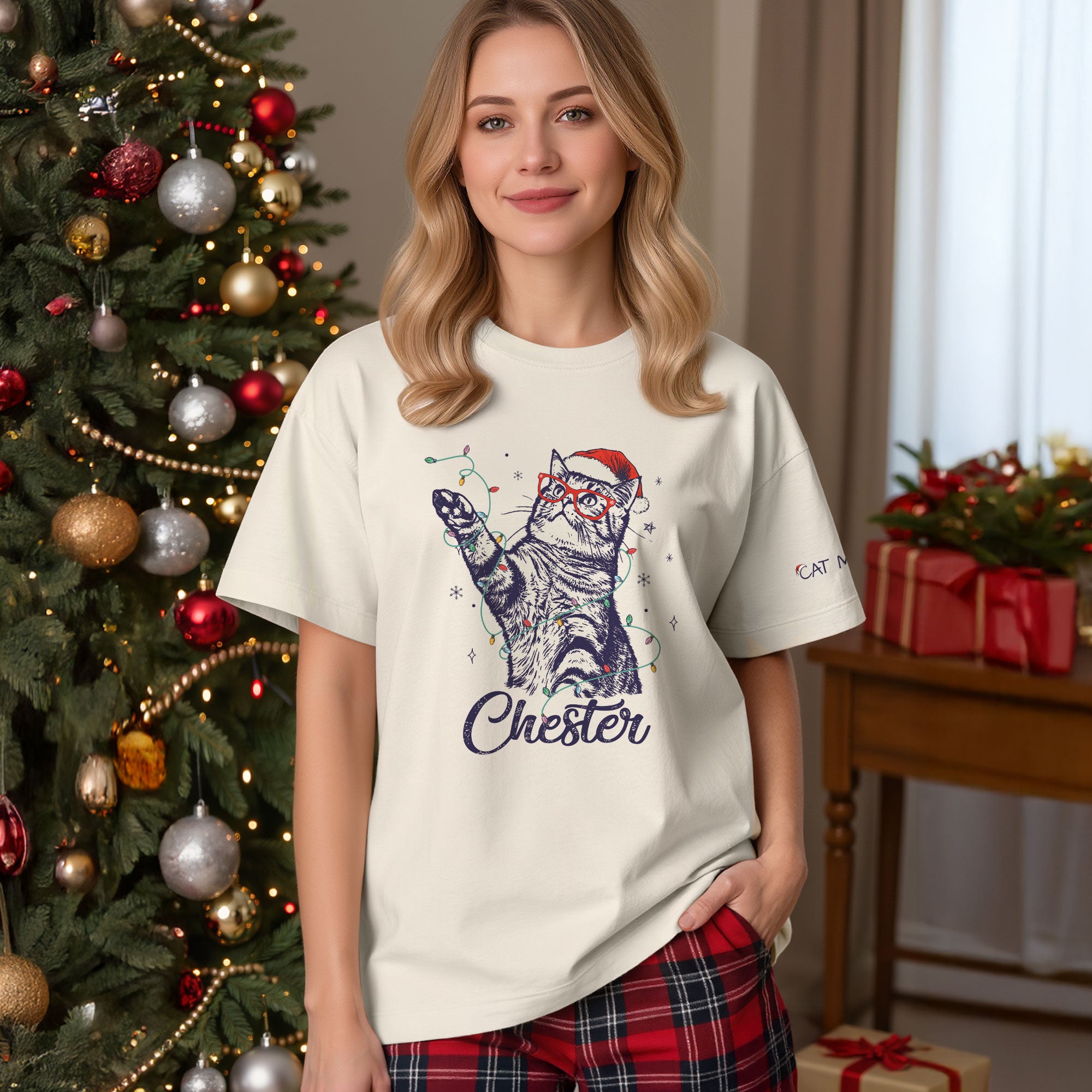 Personalized Cat Christmas Shirt – Custom Pet Photo T-Shirt, Holiday Gift for Cat Mom